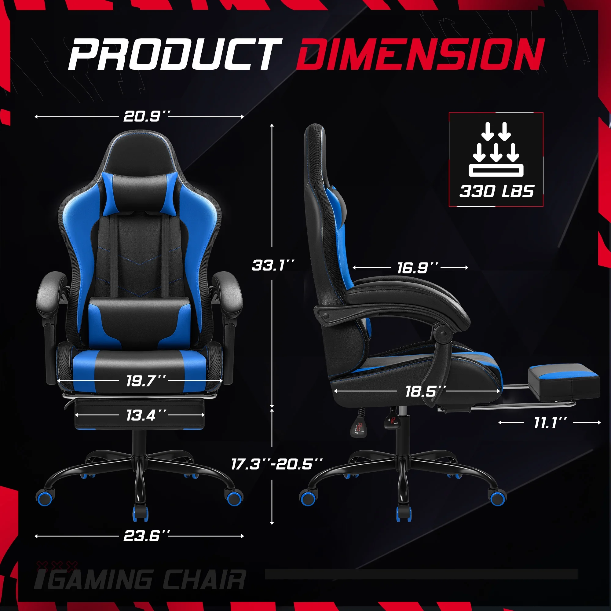 Homall RGB Gaming Chair with Massage and LED Lights Ergonomic Computer Chair with Footrest & Adjustable Lumbar Support, White