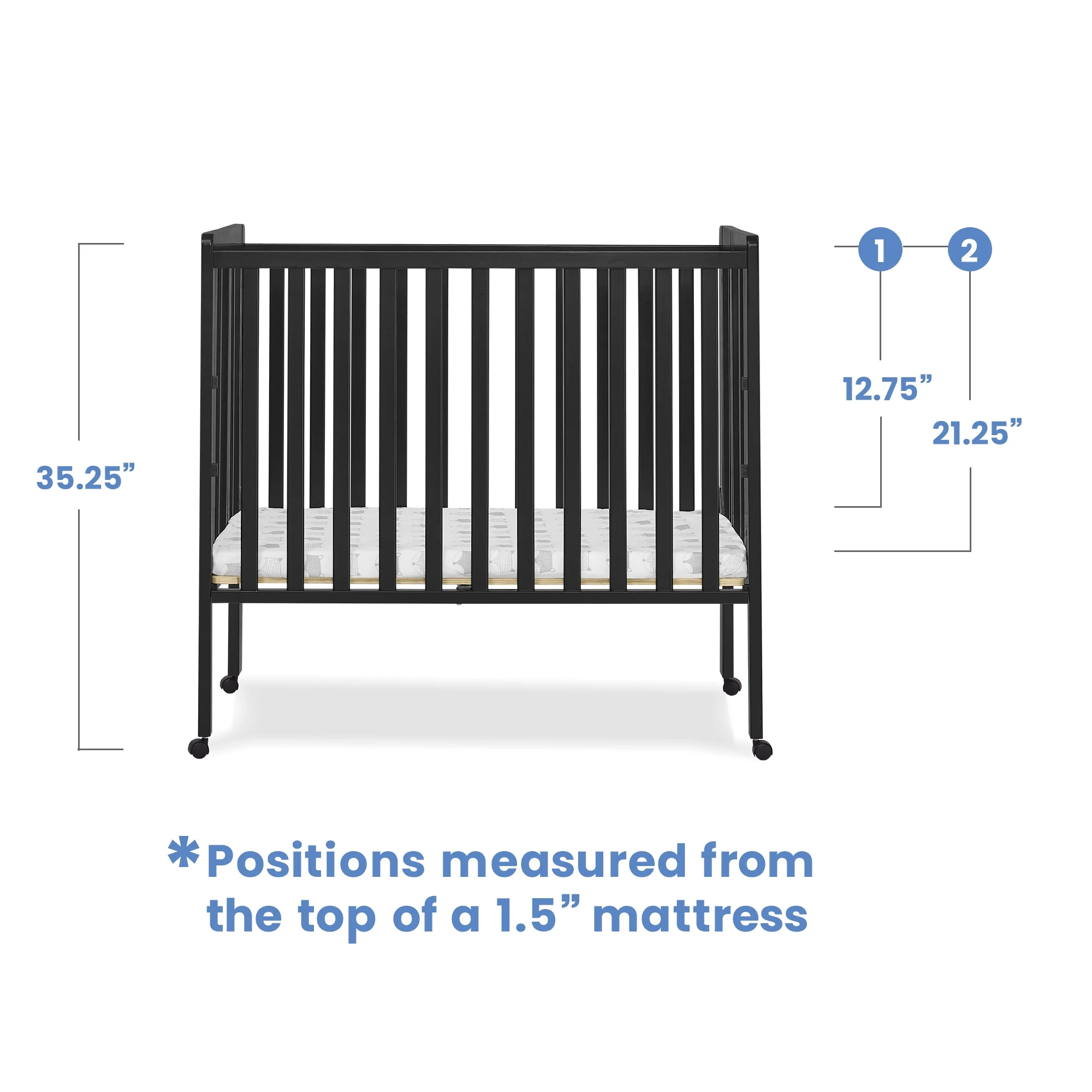 Delta Children Lee Portable Folding Mini Crib with 1.5-Inch Mattress - Greenguard Gold Certified, Bianca White