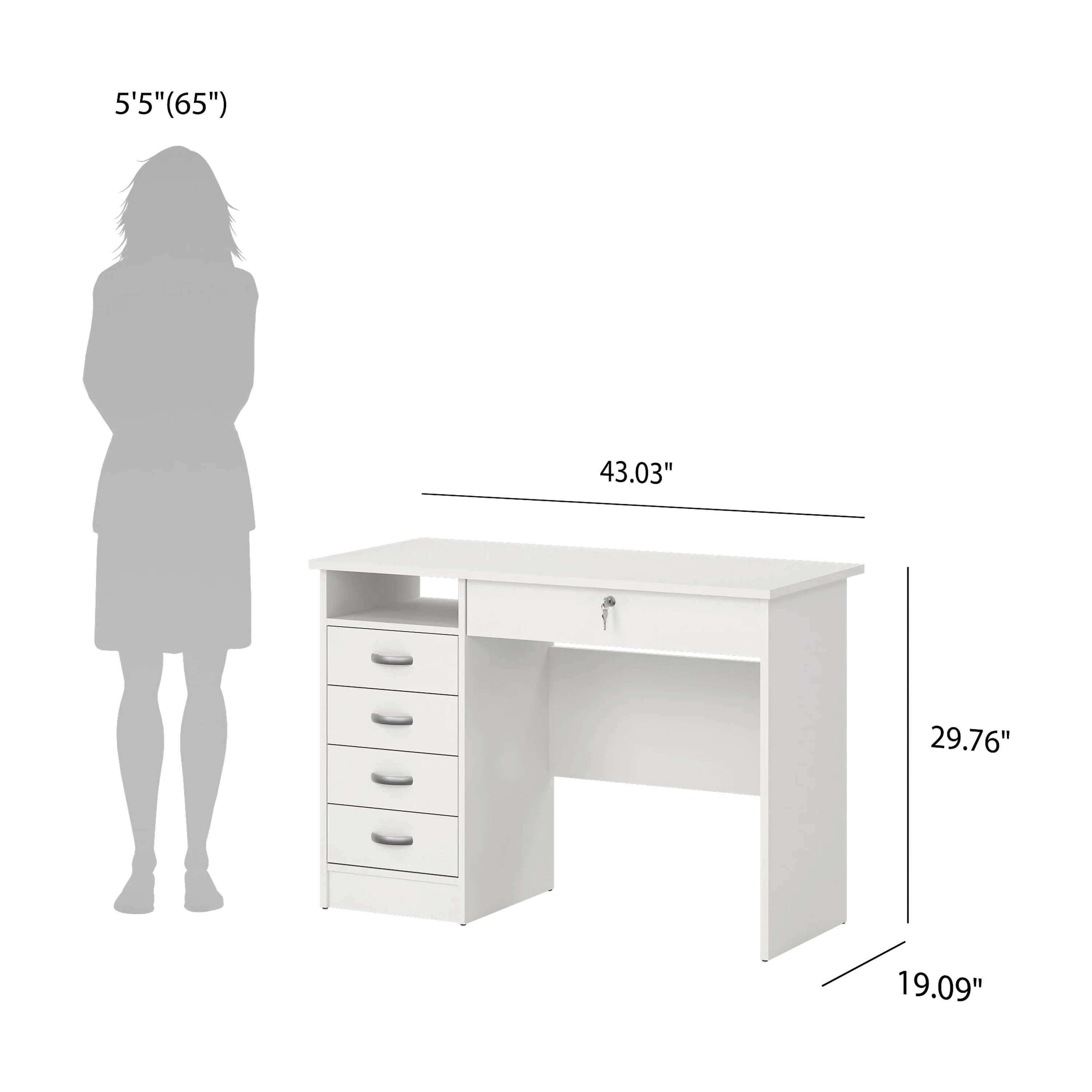 Tvilum Walden 5 Drawer Office Desk with 1 Locking Drawer for Adults, White