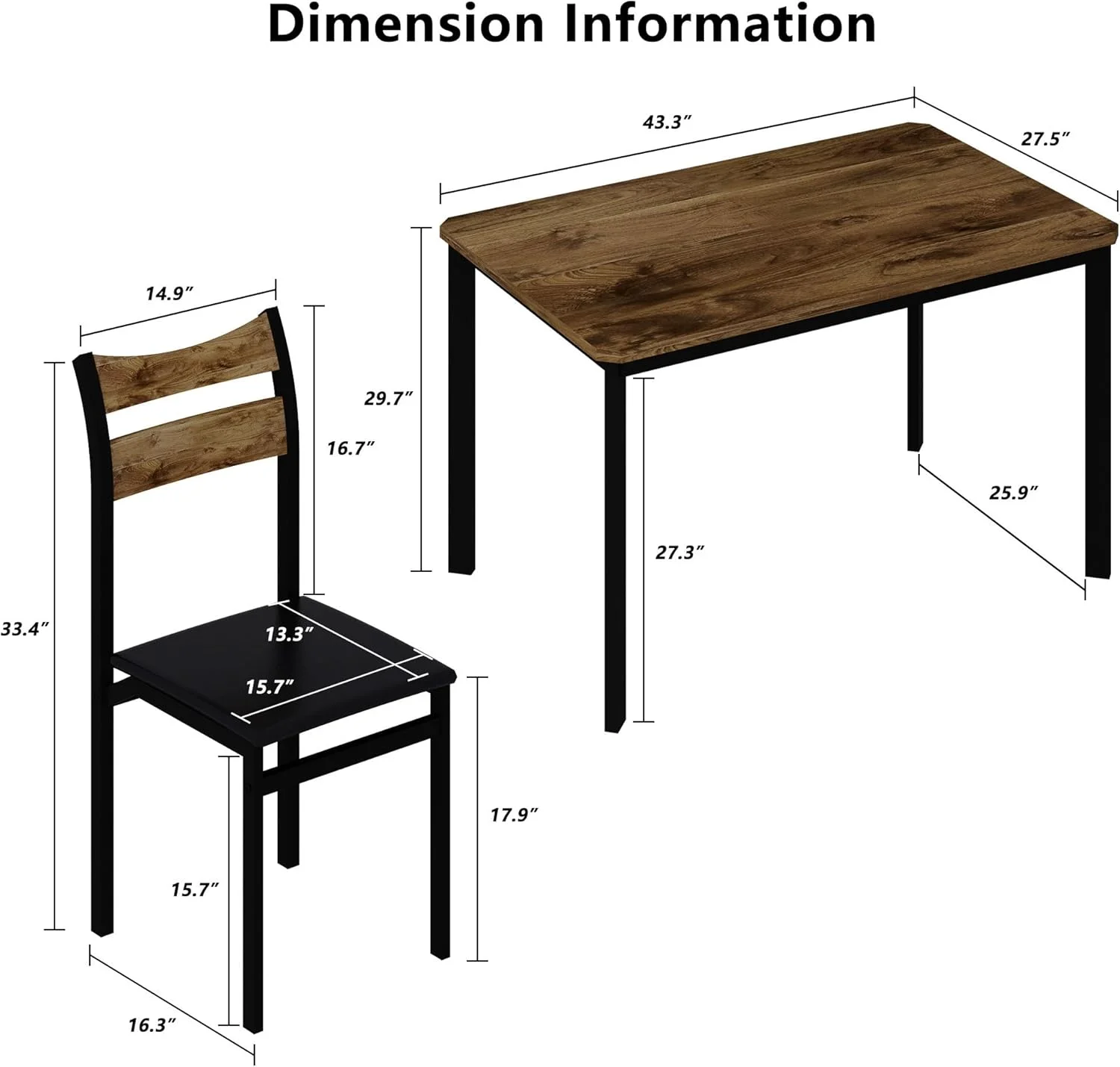 LinkRomat Dining Table Set for 4, 43.3