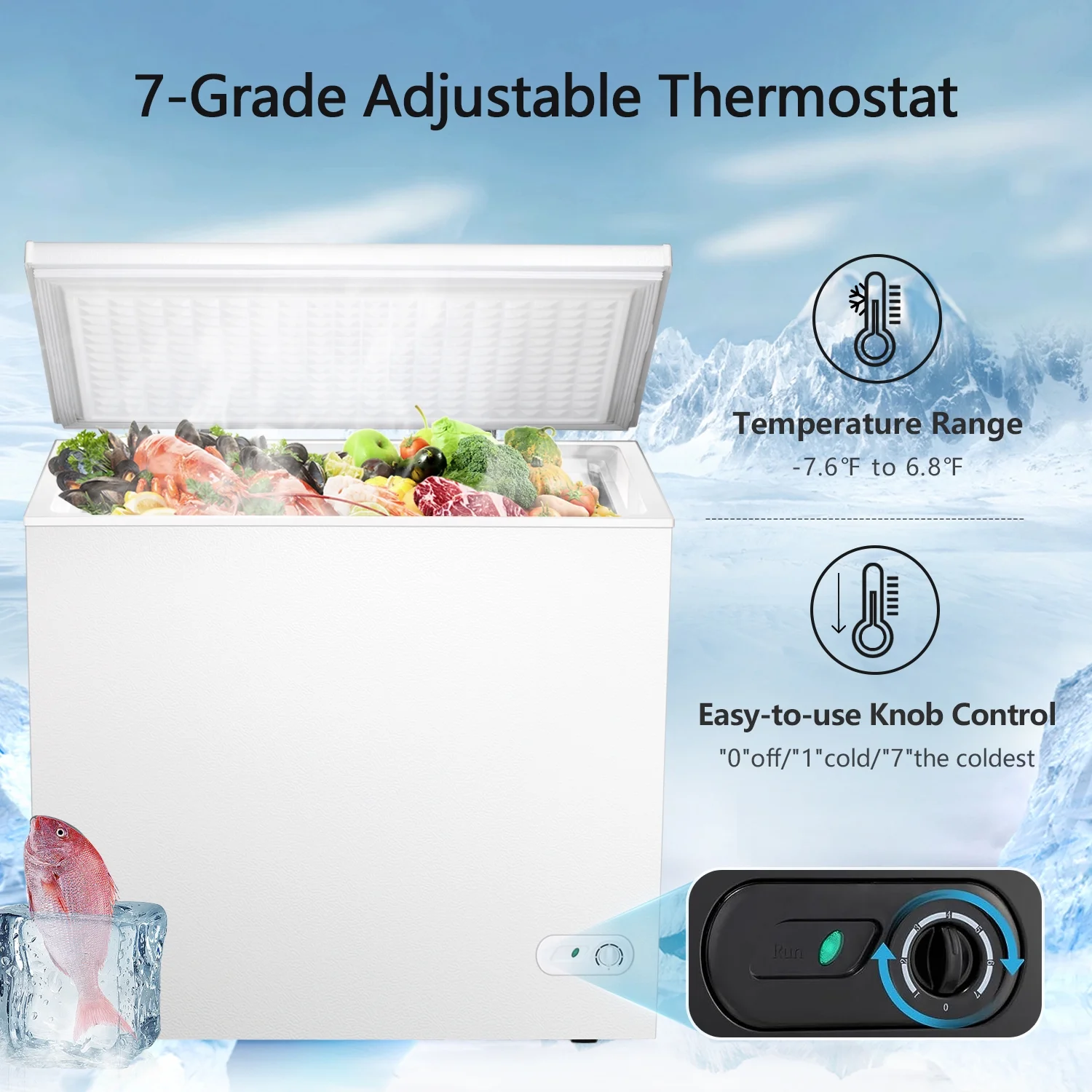 WAA 7.0 Cubic Feet Chest Freezer with 3 Removable Basket, Free Standing Top Open Door Compact Deep Freezer with Adjustable Temperature for Home/Kitchen/Office/Garage/Bar (7.0 Cu.Ft, Black)