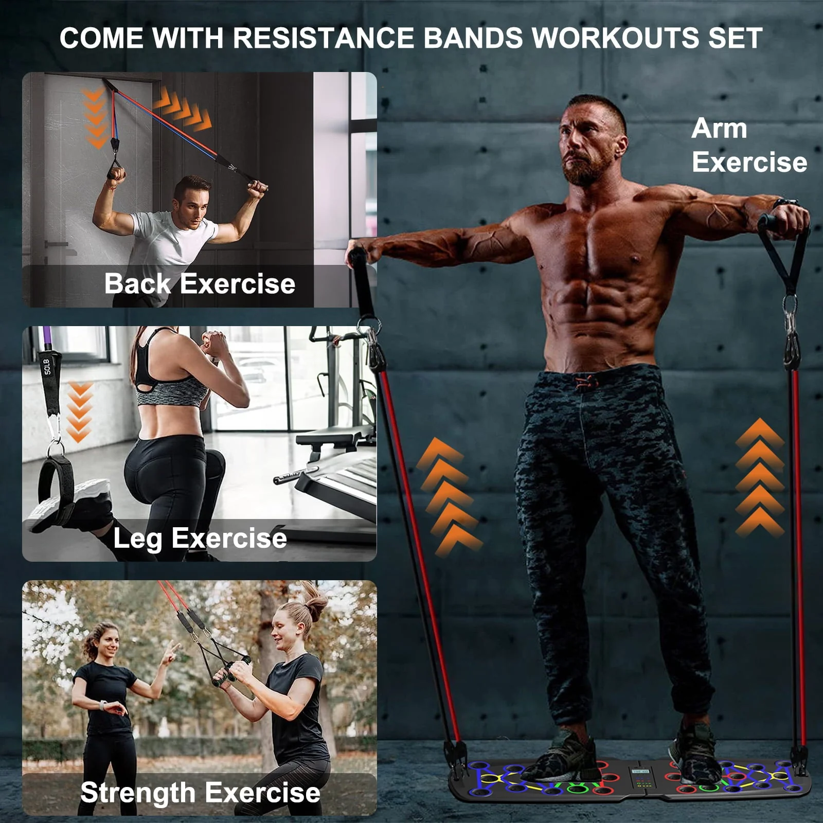 Push up Board, Portable Push up Bar with Auto Timing & Counting, Home Workout Equipment Push up Board for Men and Women with Resistance Bands, Strength Train Chest Tricep Back Workout