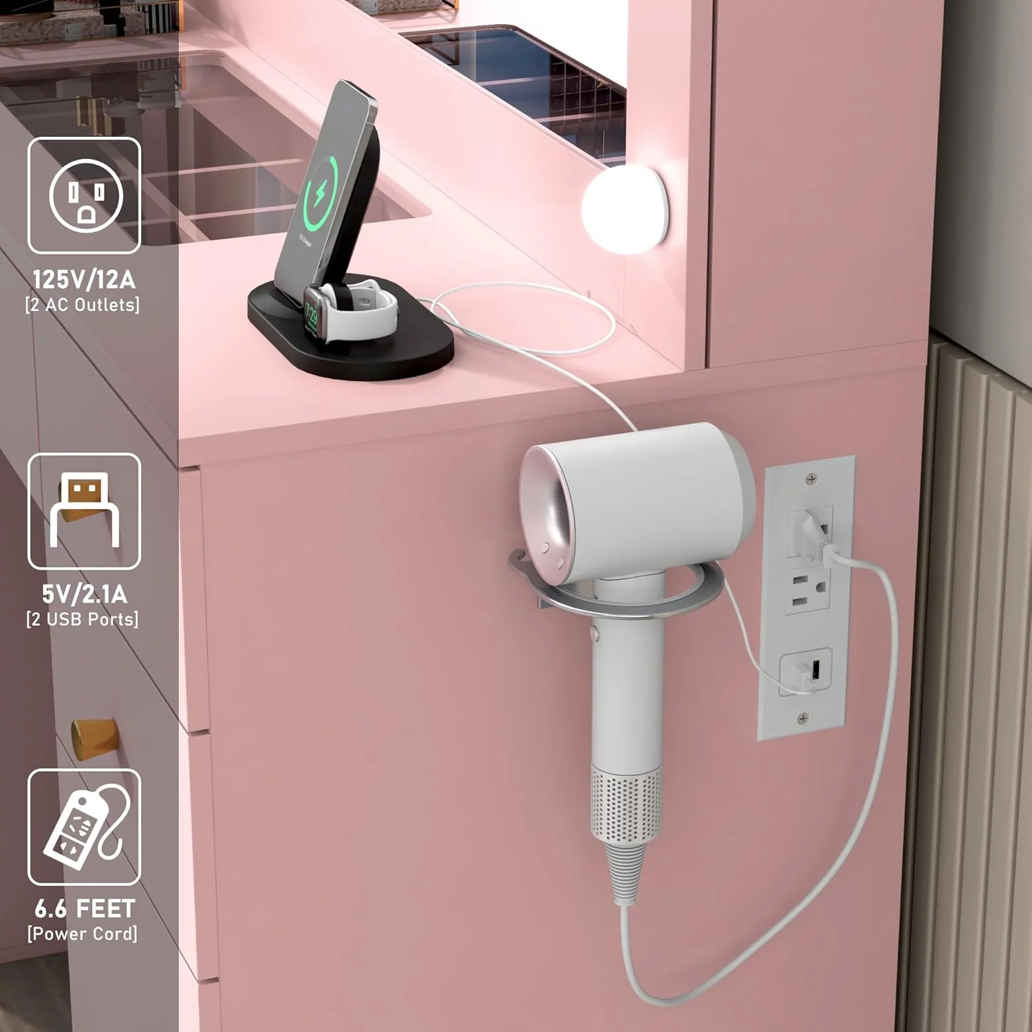 White Vanity Desk with Large Lighted Mirror & Power Outlet, Makeup Vanity Table with Glass Top & Drawers, Sliding Storage, 44.1