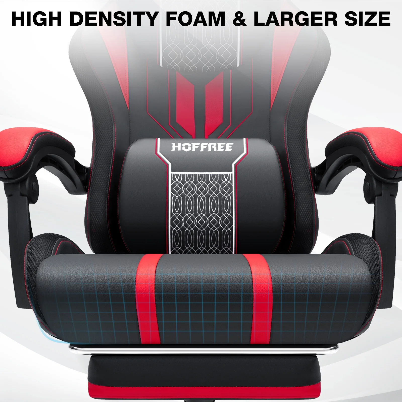 Hoffree Gaming Chair with Bluetooth Speakers Big and Tall Gamer Chair with Footrest and Massage Game Chair with Lumbar Support and 360-Swivel Seat and Headrest for Adults, 400lbs