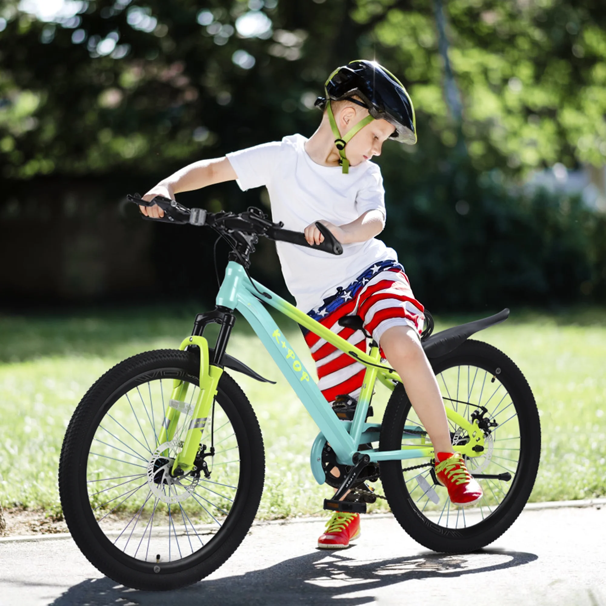 Bstjewey 20/24 Inch Kids Mountain Bike, Dual Disc Brakes, Suspension Fork, Ages 7-12