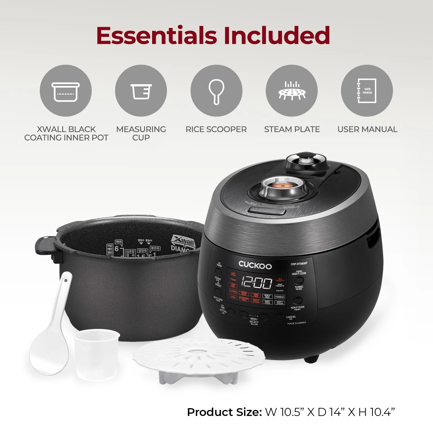 CUCKOO CRP-RT0609FB 6-Cup (Uncooked) / 12-Cup (Cooked) Twin Pressure Rice Cooker & Warmer with Nonstick Inner Pot, 14 Menu Options, Safe Steam Release, 3 Voice Guide, Auto Clean (Black)