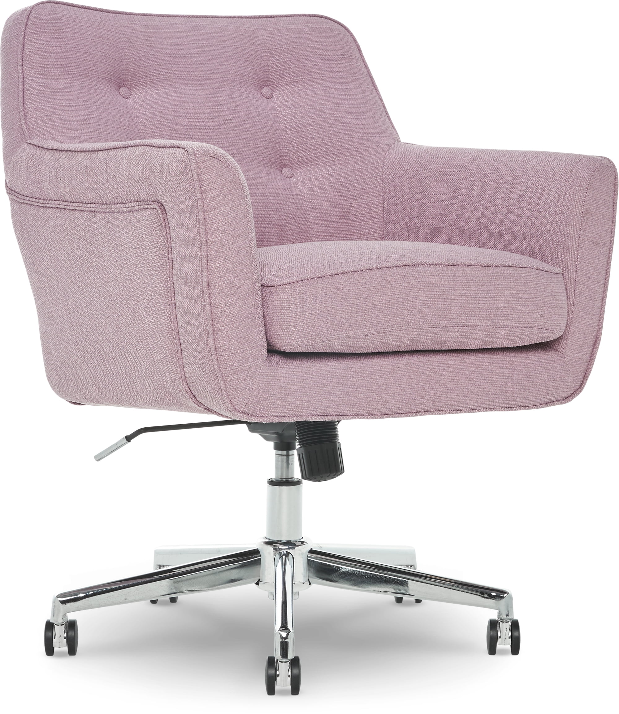 Serta Ashland Office Desk Chair, Button Tufted Mid-Back, Memory Foam Cushion, Chrome Swivel Base, Lilac Twill Fabric