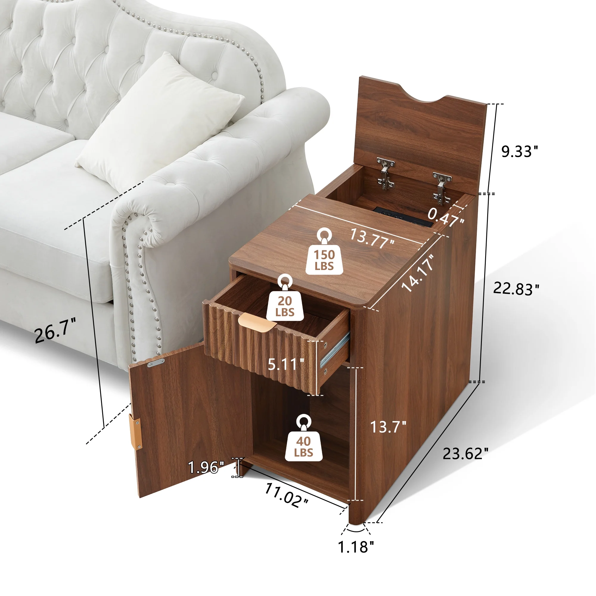 YOCWO Fluted Nightstand for Bedroom Set of 2 , Wood Bedside Table Set of 2 with Drawers, Black