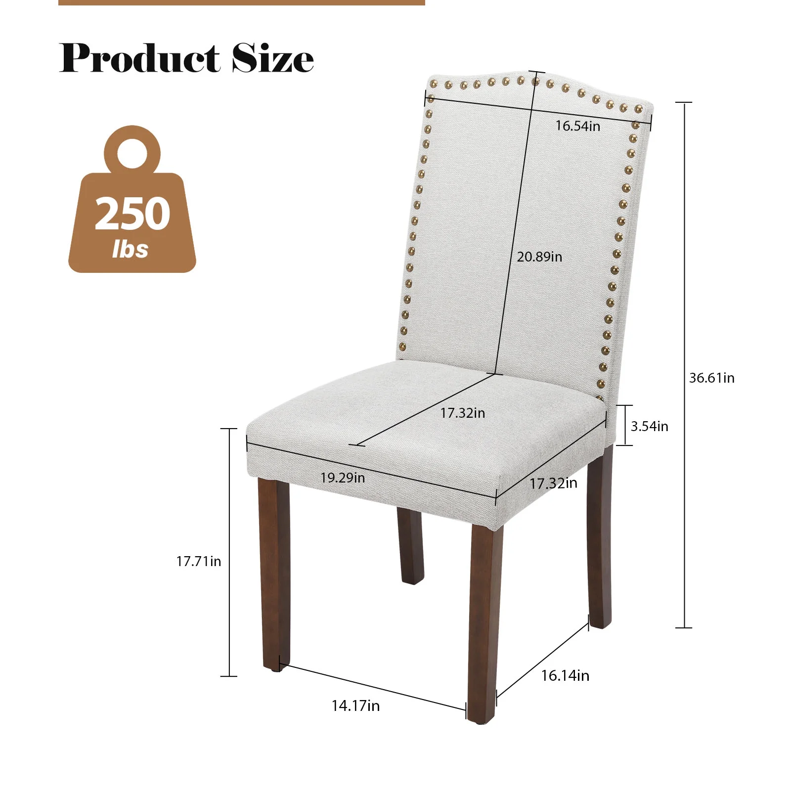 EDX Dining Chairs Set of 2, Parsons Chairs with Nailhead Trim and Wood Legs