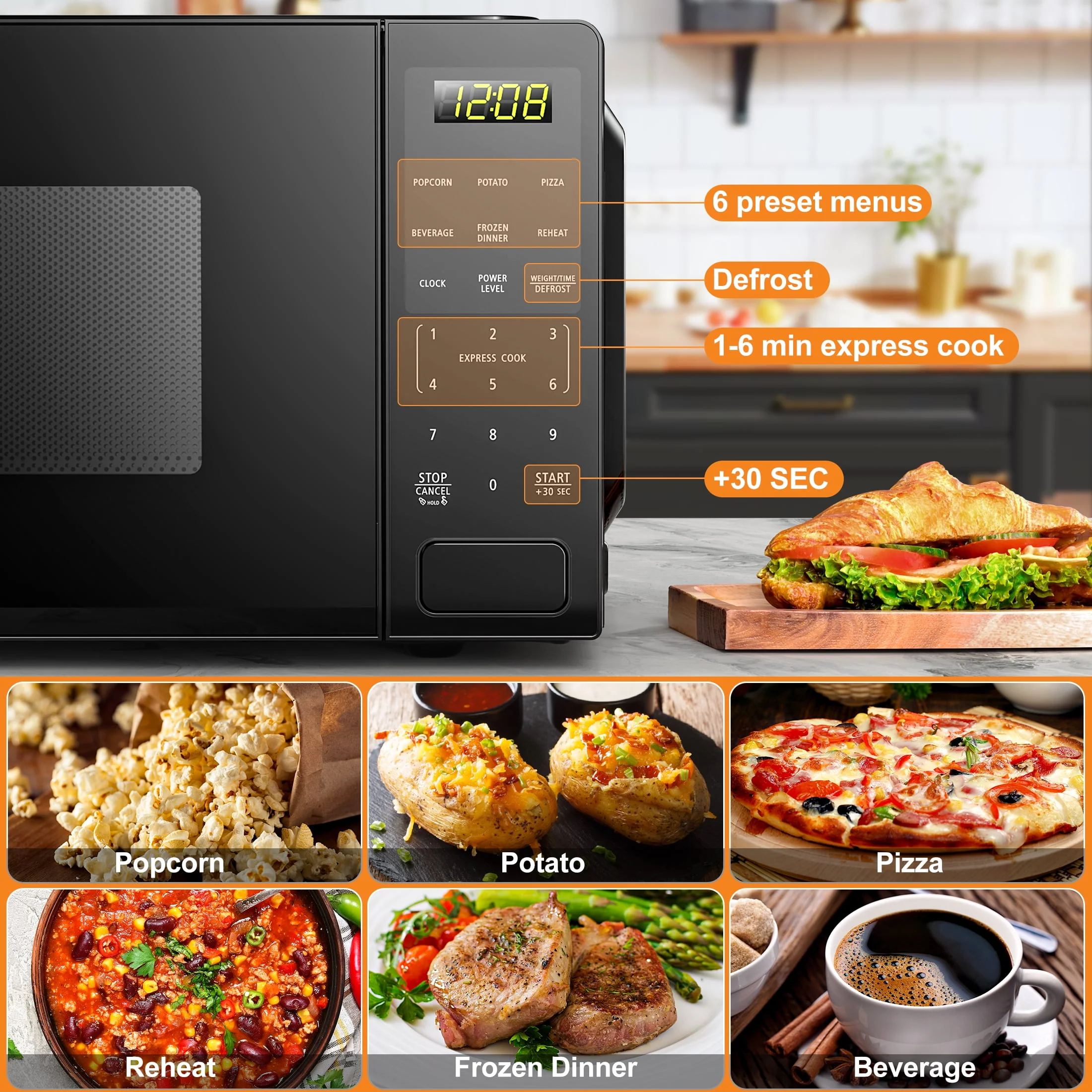 Mainstays 1.1 cu. ft. Countertop Microwave Oven, 1000 Watts, Black, New