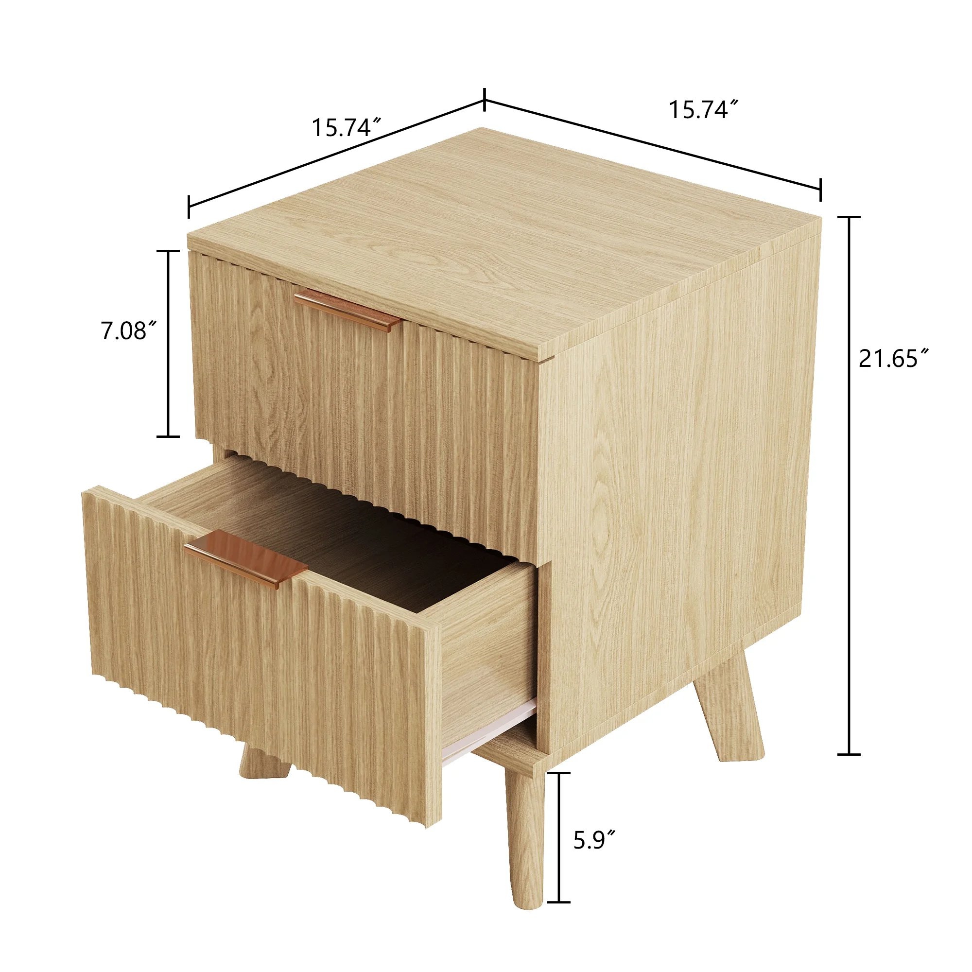 YOCWO Fluted Nightstand for Bedroom Set of 2 , Wood Bedside Table Set of 2 with Drawers, Black