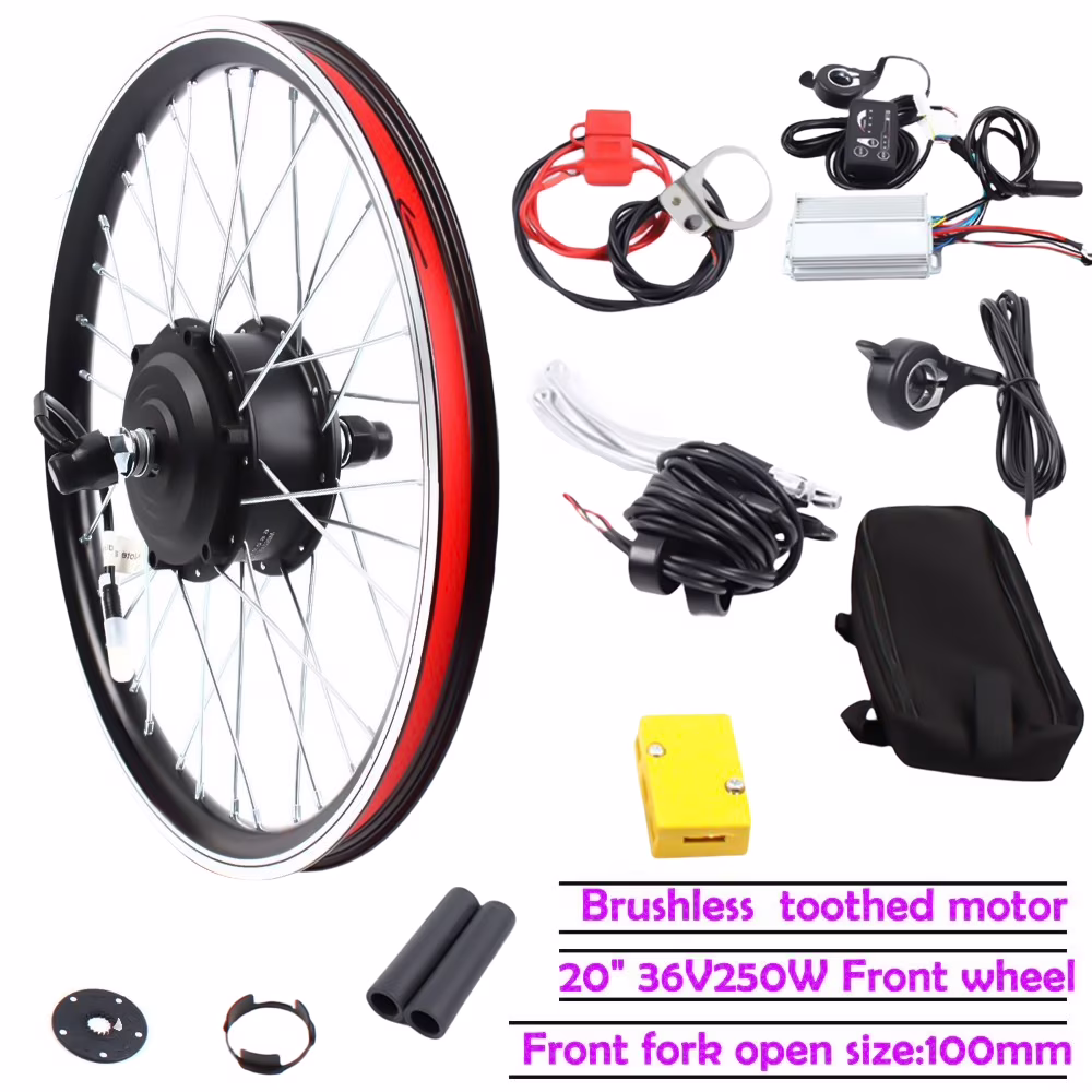 Front and Rear Wheel Electric Bike Kit, 36V 250W Motor, 30KM/H Speed, Includes Brake Lever, Thumb Throttle, and LED Display