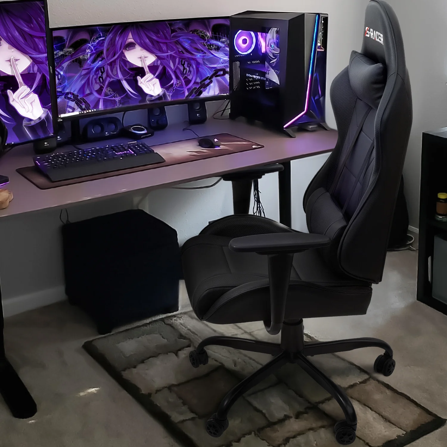 Lacoo Gaming Chair in Home Office PU Leather Reclining Gaming Chair Adjustable Adjustable Headrest and Lumbar Pillow, Red