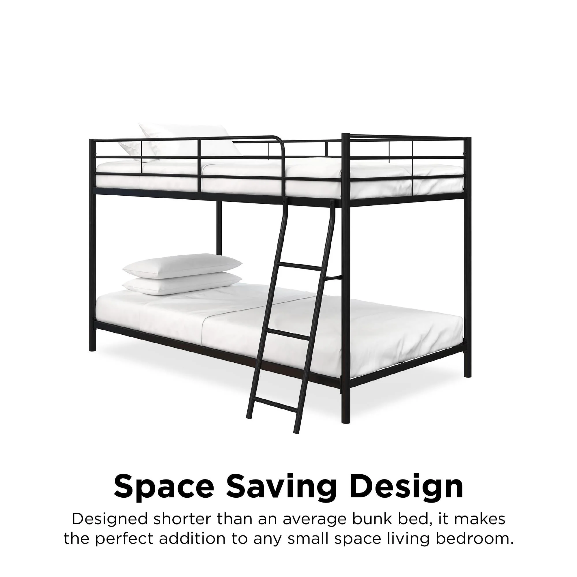 Mainstays Small Spaces Twin-over-Twin Low Profile Junior Bunk Bed, Black