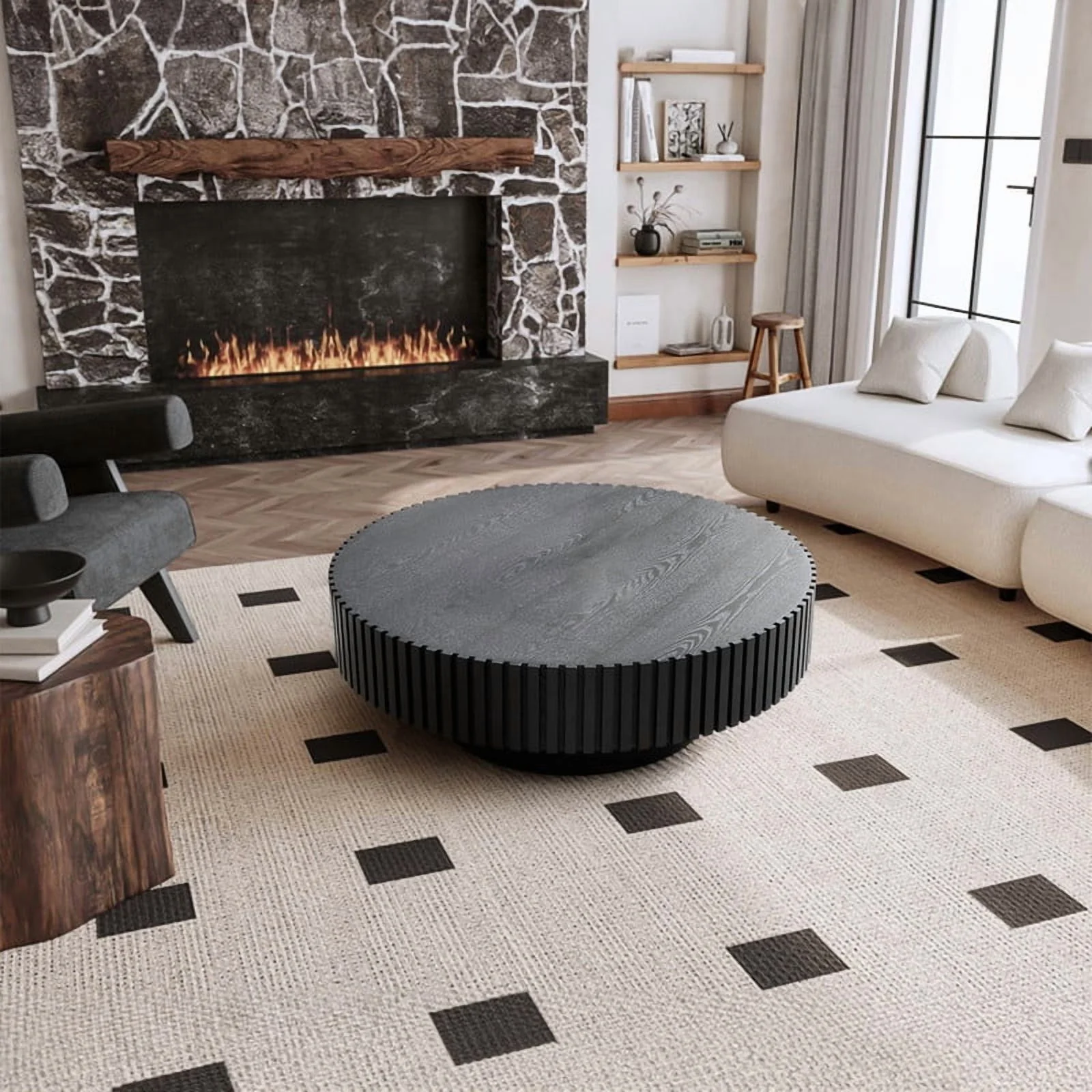 FFH 43.7 inch Oval Coffee Table for Living Room,Handcraft Rustic Corner Coffee Table Nature Wood Relief Sturdy Pedestal for Apartmen,Side Table Centre Table,Nature Wood