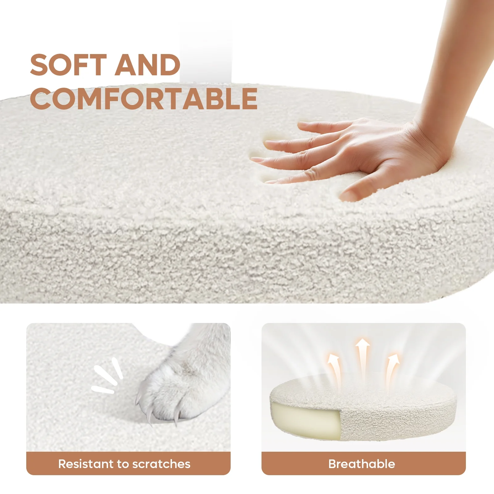 Pinmoco Ergonomic Cross Legged Swivel Chair, Adjustable Height and Teddy Fabric, Meditation& ADHD Chair with Back Support, Home and Office, Off White