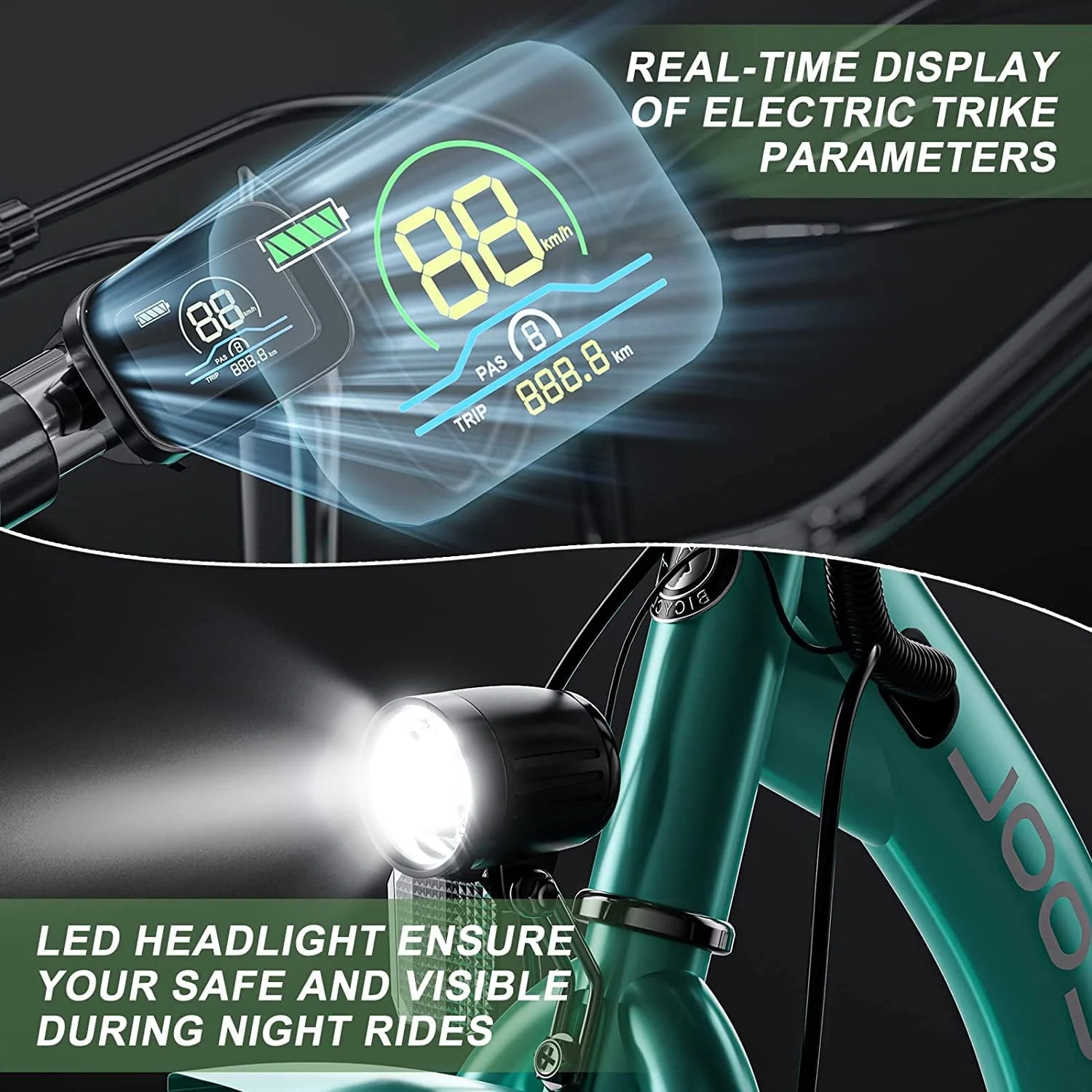 MOONCOOL Electric Tricycle, 350W 36V 24 Inches 7 Speeds 3 Wheels Electric Bikes for Adults, Motorized Electric Trike Three Wheel Electric Bicycle