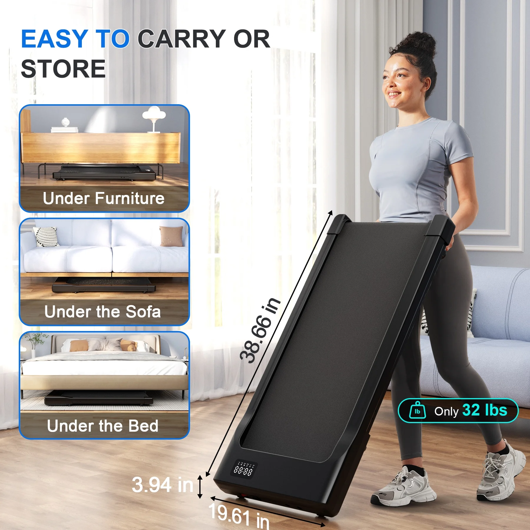 Walking Pad Treadmill with Remote Control,Under Desk Treadmill for Home&Office, 250 lbs Weight Capacity