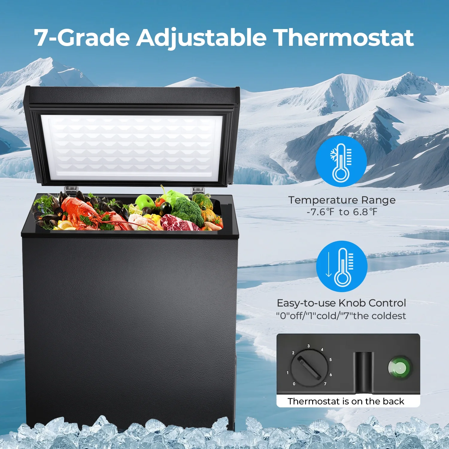 WAA 1.8 cu.ft. Chest Freezer Free Standing Top open Door Deep Compact Freezer Suitable for Home/RV/Kitchen/Office Black