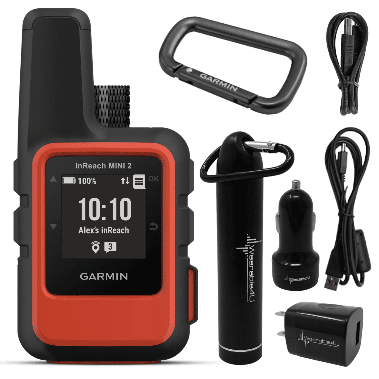 Garmin inReach Mini 2 Satellite Communicator (Flame Red), Hand-Held, Unisex Adult with Wearable4U Power Pack Bundle