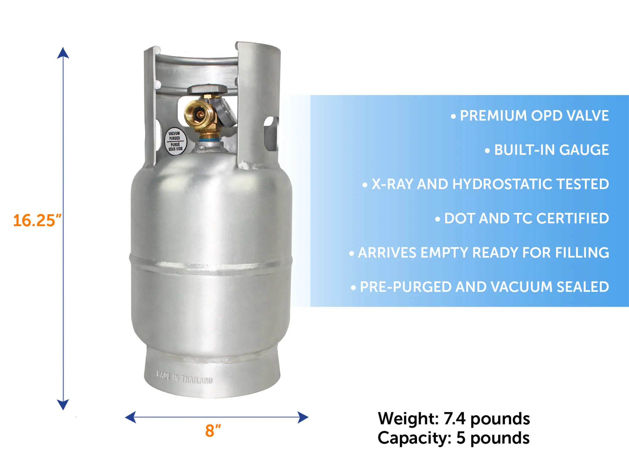 Flame King 5LB Aluminum Propane Tank with Gauge & OPD Valve, Corrosion-Resistant and Rust-Free