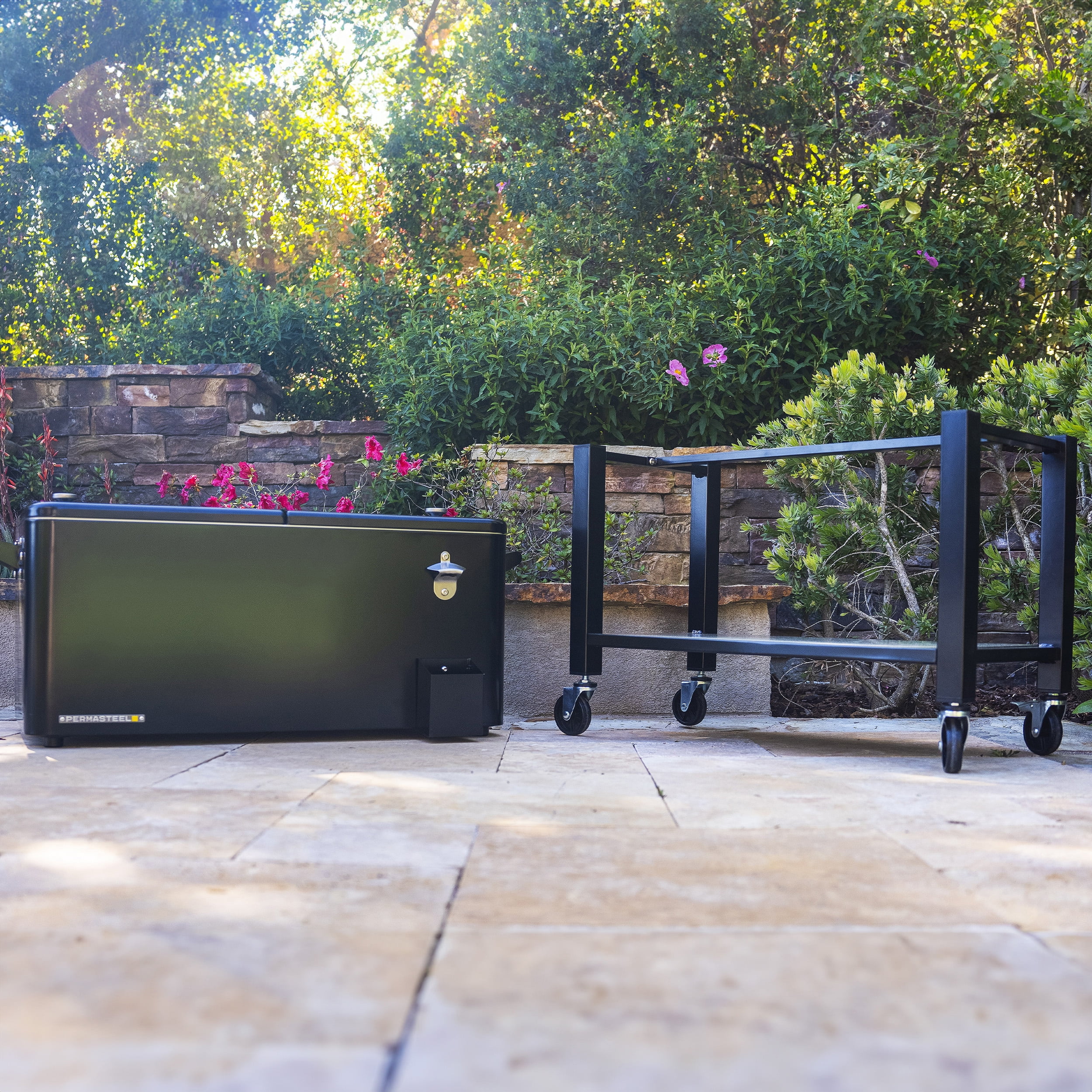 Permasteel 80-Qt Outdoor Steel Patio Cooler with Removable Basin, Rolling Cooler with Wheels, Teal Green