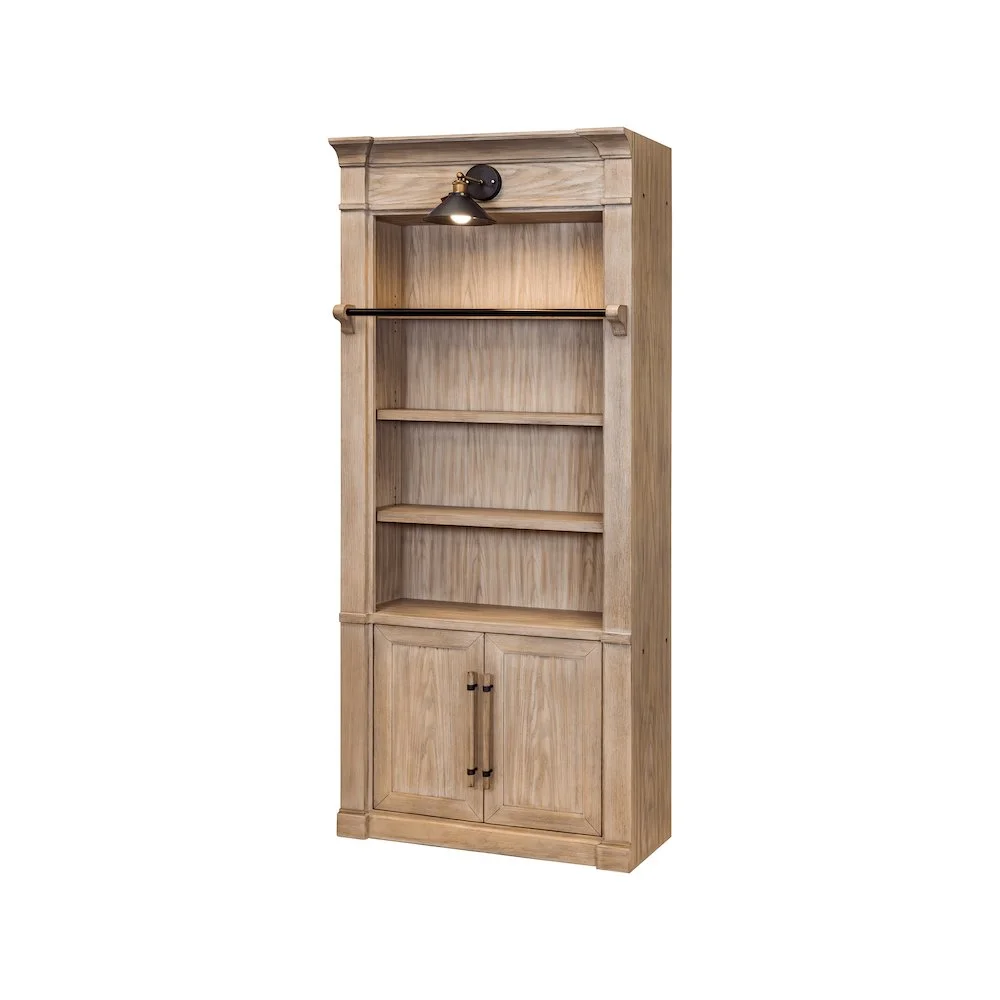 Martin Furniture Two 8' Tall Bookcase Wall With Ladder, Storage Organizer, Display Shelf, Brown