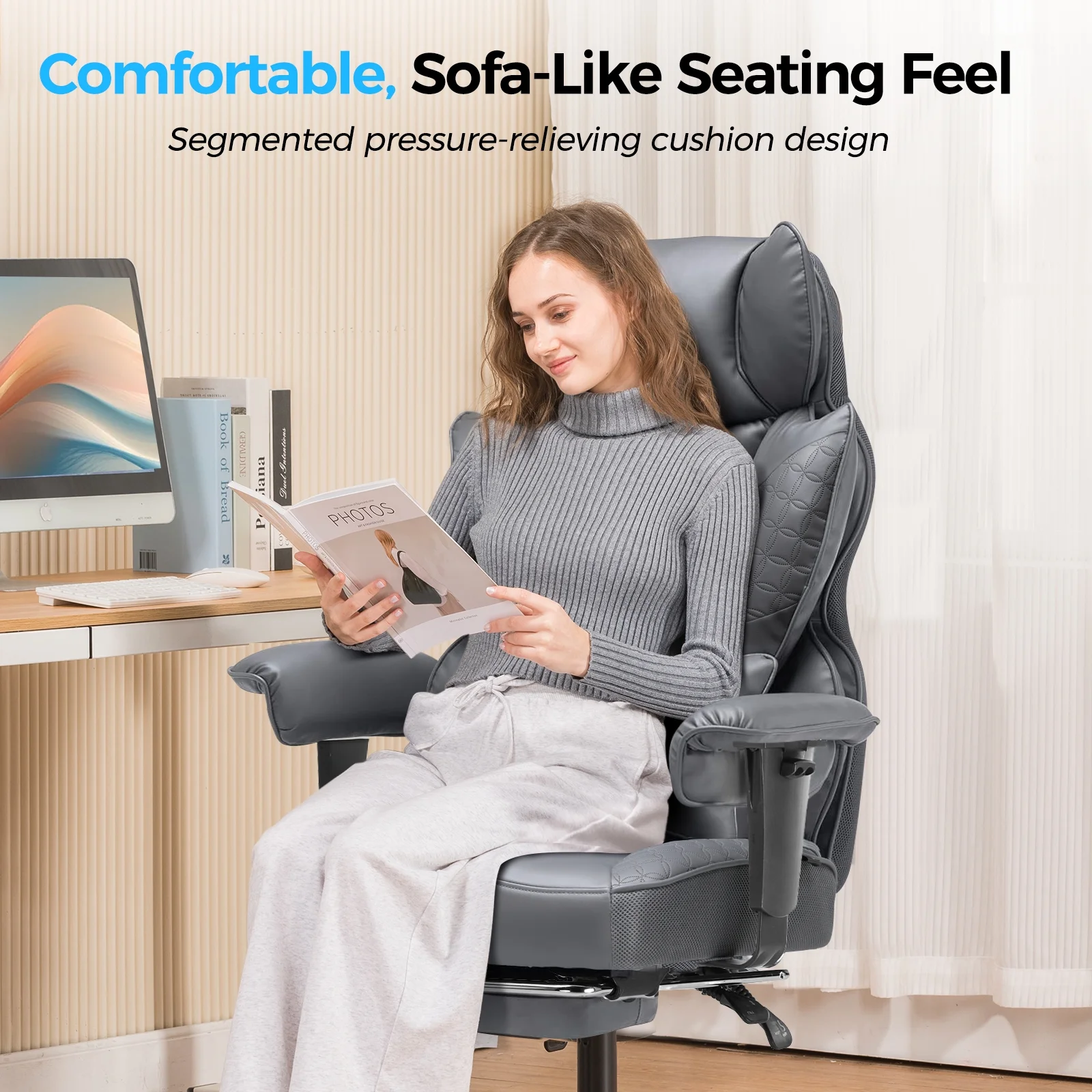 LUCKLIFE Big & Tall Office & Gaming Chair 400LBS Capacity, Wide Ergonomic Seat with Footrest, Adjustable Armrests, Black