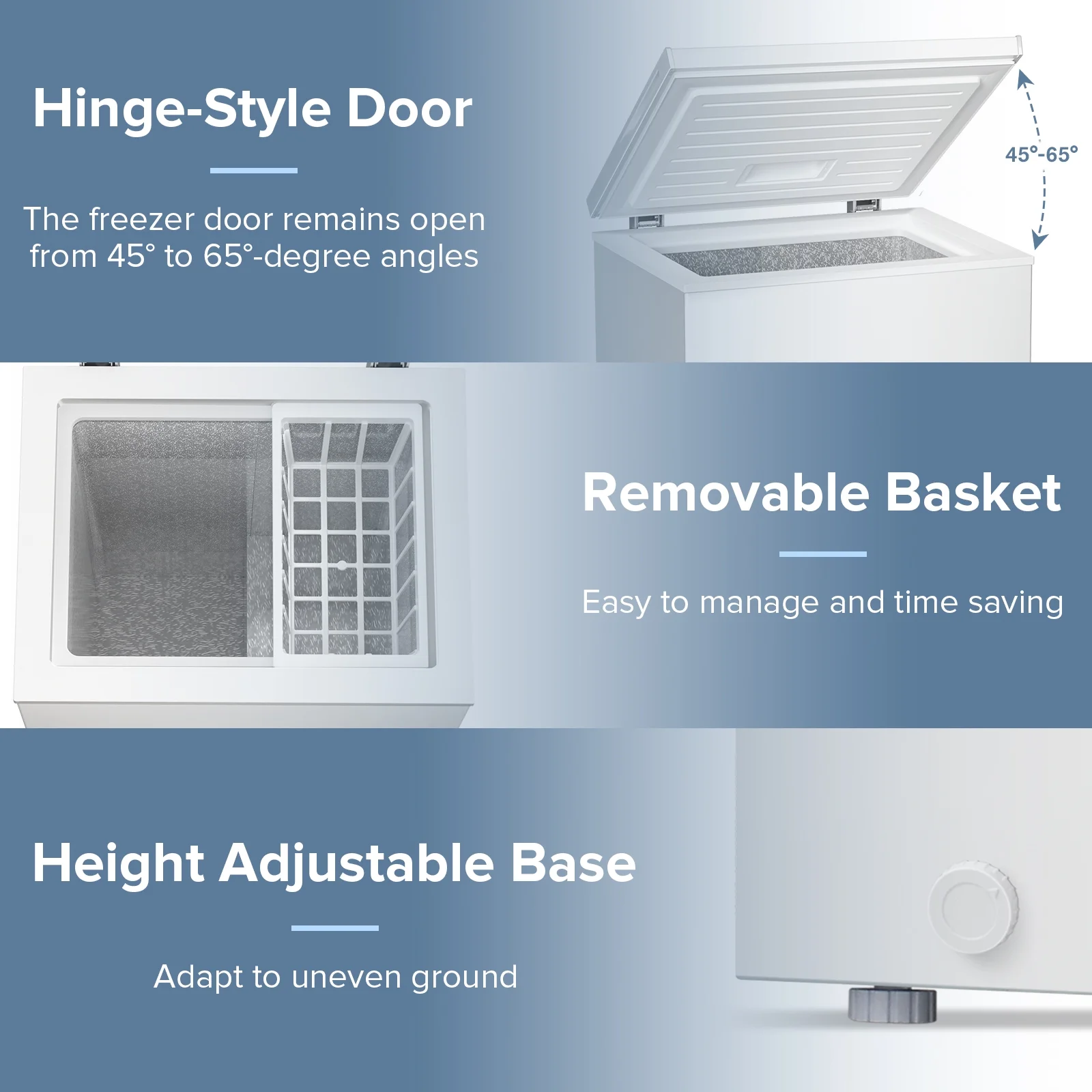 LHRIVER Mini Freezer Chest 3.5 cu ft, Deep Freezer & Side Handle, Compact Freezer with 7 Gear Adjustable Temperature, Removable Storage Basket, Black