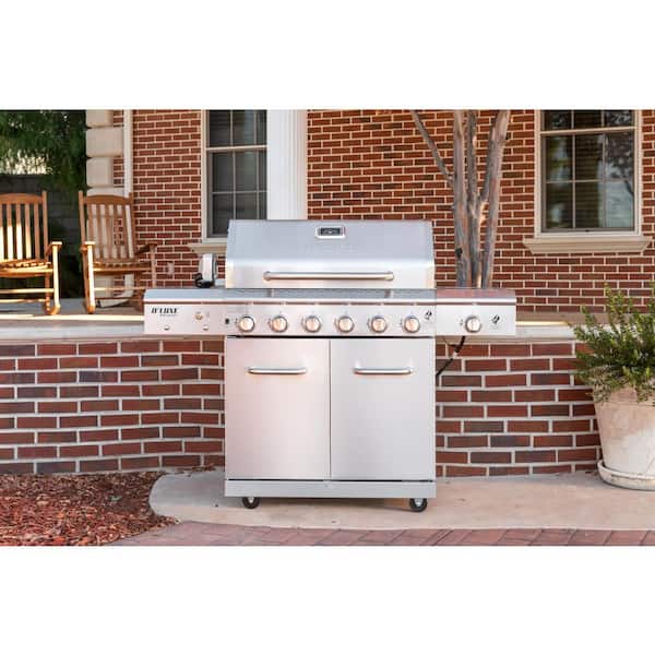 6-Burner Propane Gas Grill in Stainless Steel with Ceramic Searing Side Burner and Rotisserie Kit