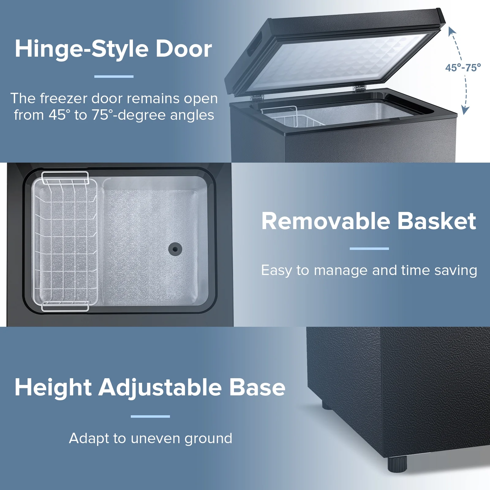 LHRIVER Mini Freezer Chest 3.5 cu ft, Deep Freezer & Side Handle, Compact Freezer with 7 Gear Adjustable Temperature, Removable Storage Basket, Black