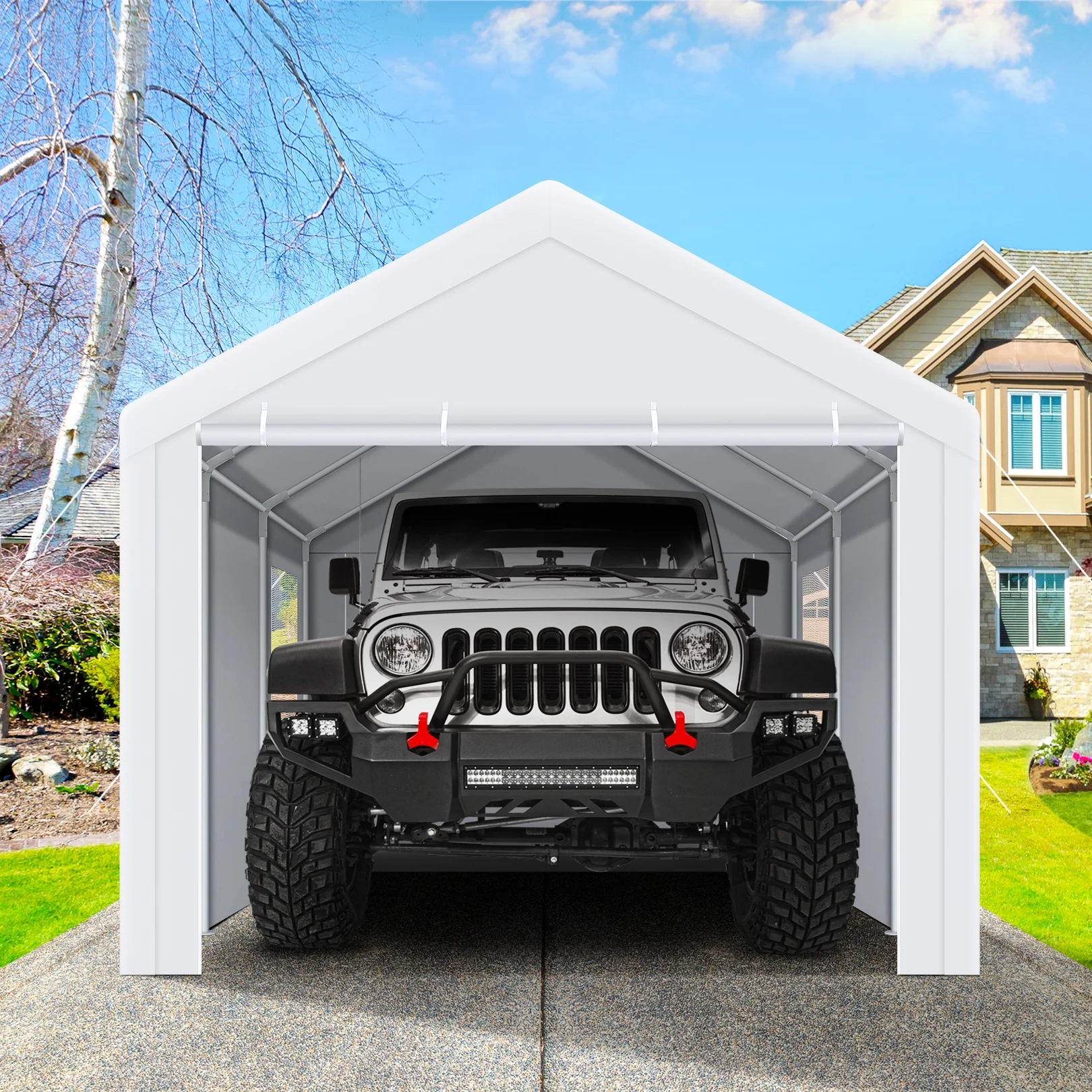HOTEEL Carport 10'x20' Large Heavy Duty Car Canopy with Steel Frame, Portable Garage Wedding Tent Big Tents Carports Shelter, All-Season Tarp for Outdoor Party Birthday, White
