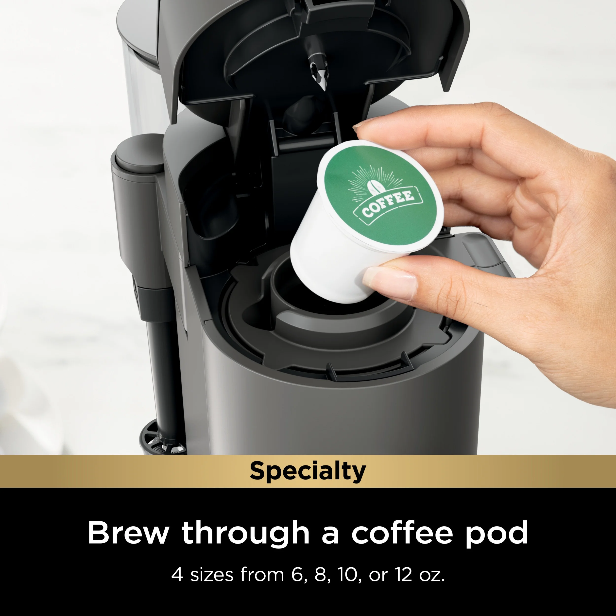 Ninja Single Serve Pods & Grounds Specialty Coffee Brewer, 4 Brew Styles, Gray, PB050
