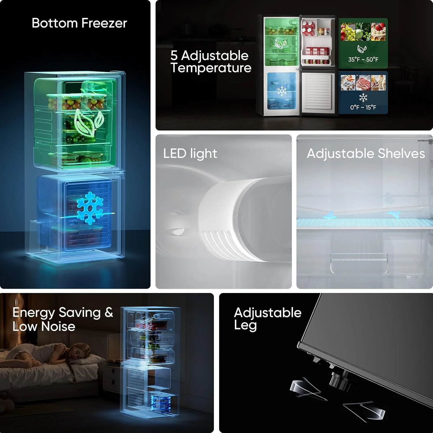 Upstreman 4.0 Cu.Ft Mini Fridge with Bottom Freezer, 2 Door Small Refrigerator with Adjustable Thermostat and Removable Glass Shelves for Bedroom, Dorm, Office, Apartment, Black BM40