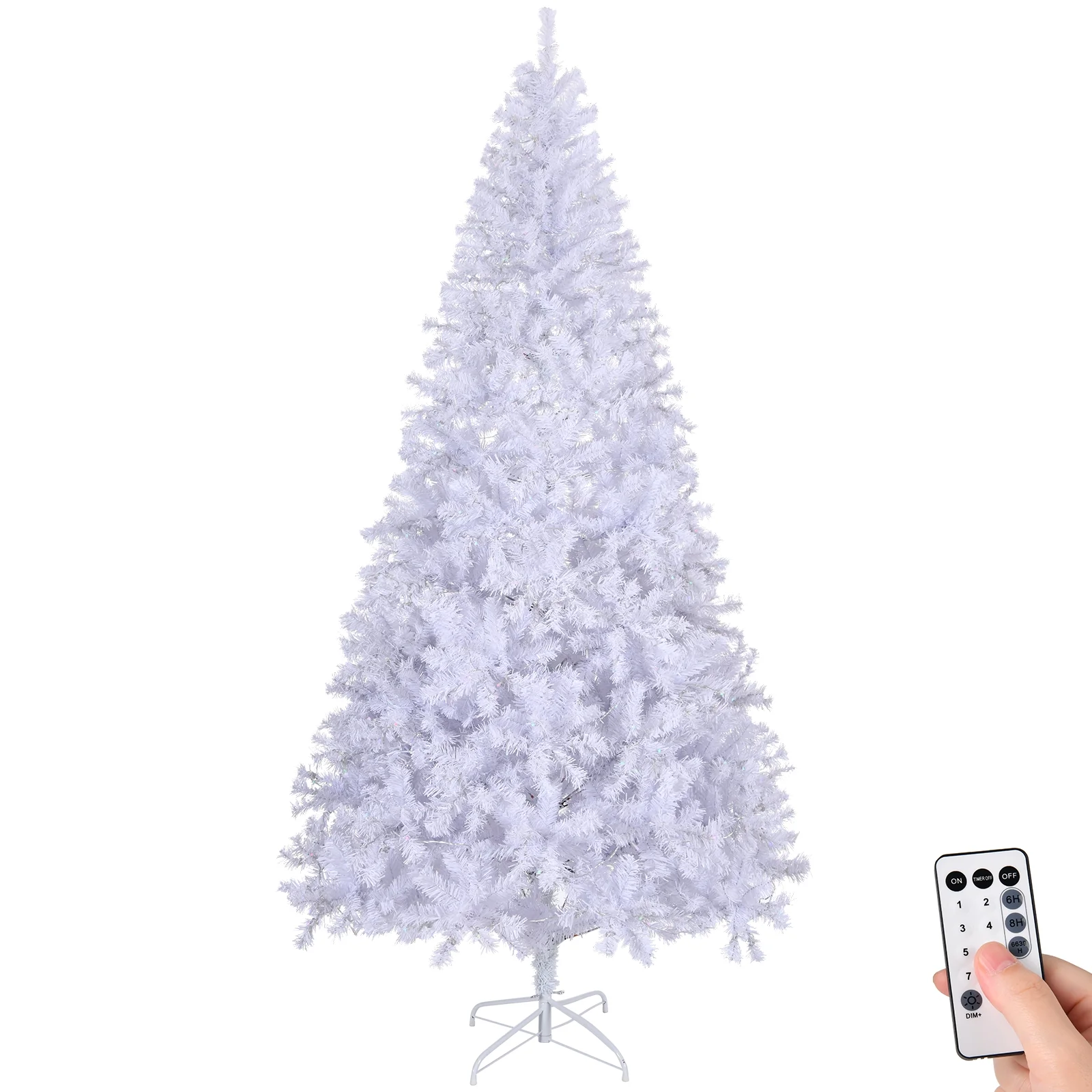 Ktaxon 9 FT Pre-Lit Christmas Tree, Hinged Xmas Pine Tree with 2000 Branch Tips, 650 Lights and Remote Control for Holiday Party Office Home, White