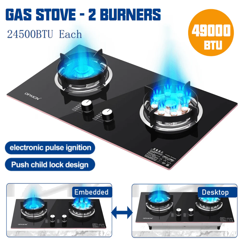 Wobythan 2 Burners Camp Stove Portable Gas Stove Tempered Glass Outdoor/Indoor Kitchen Cooktop
