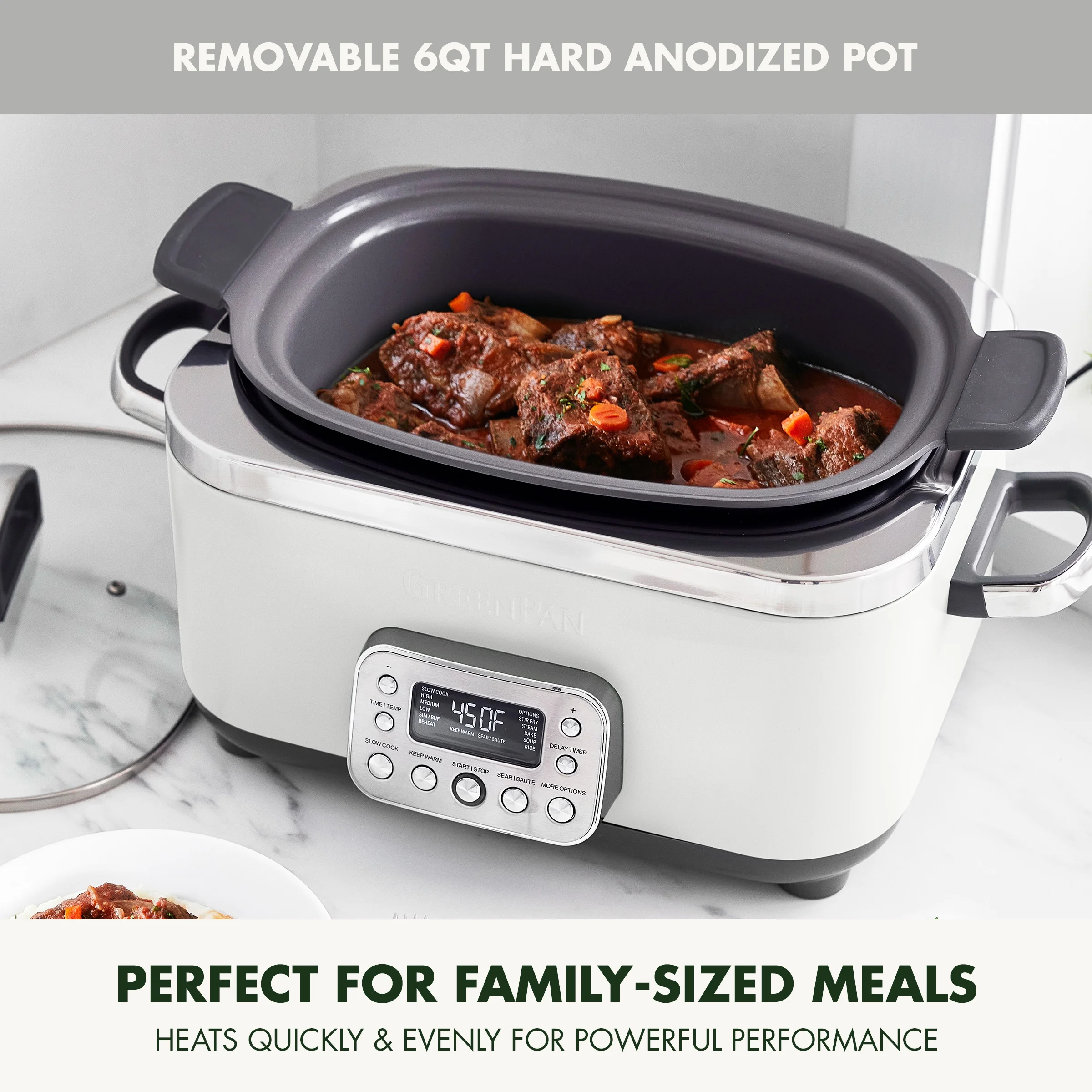 GreenPan 6-Quart, 14-in-1 Slow Cooker, Family Size, Ceramic Nonstick, Dishwasher Safe Parts, Black