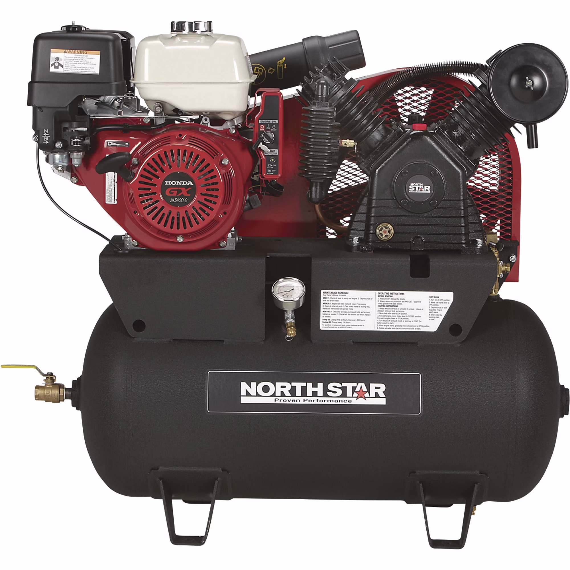 NorthStar Gas-Powered Air Compressor, Honda GX390 OHV Engine, 30-Gallon Horizontal Tank, 24.4 CFM @ 90 PSI