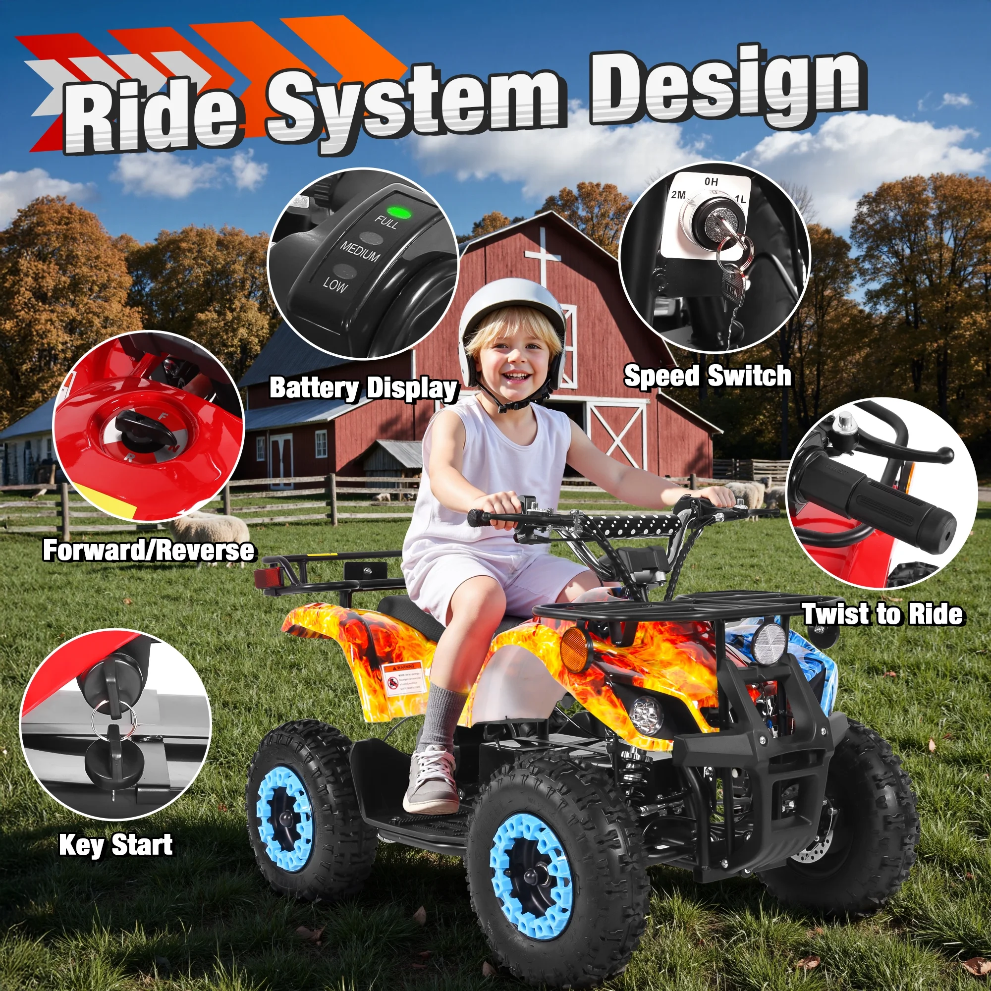 ATV for Kids, 36 Volt Ride on Toys, 500w Motor Quad Bike for Big Kids, Power Car Wheel with Metal Frame, Speed Control, Suspension, Black