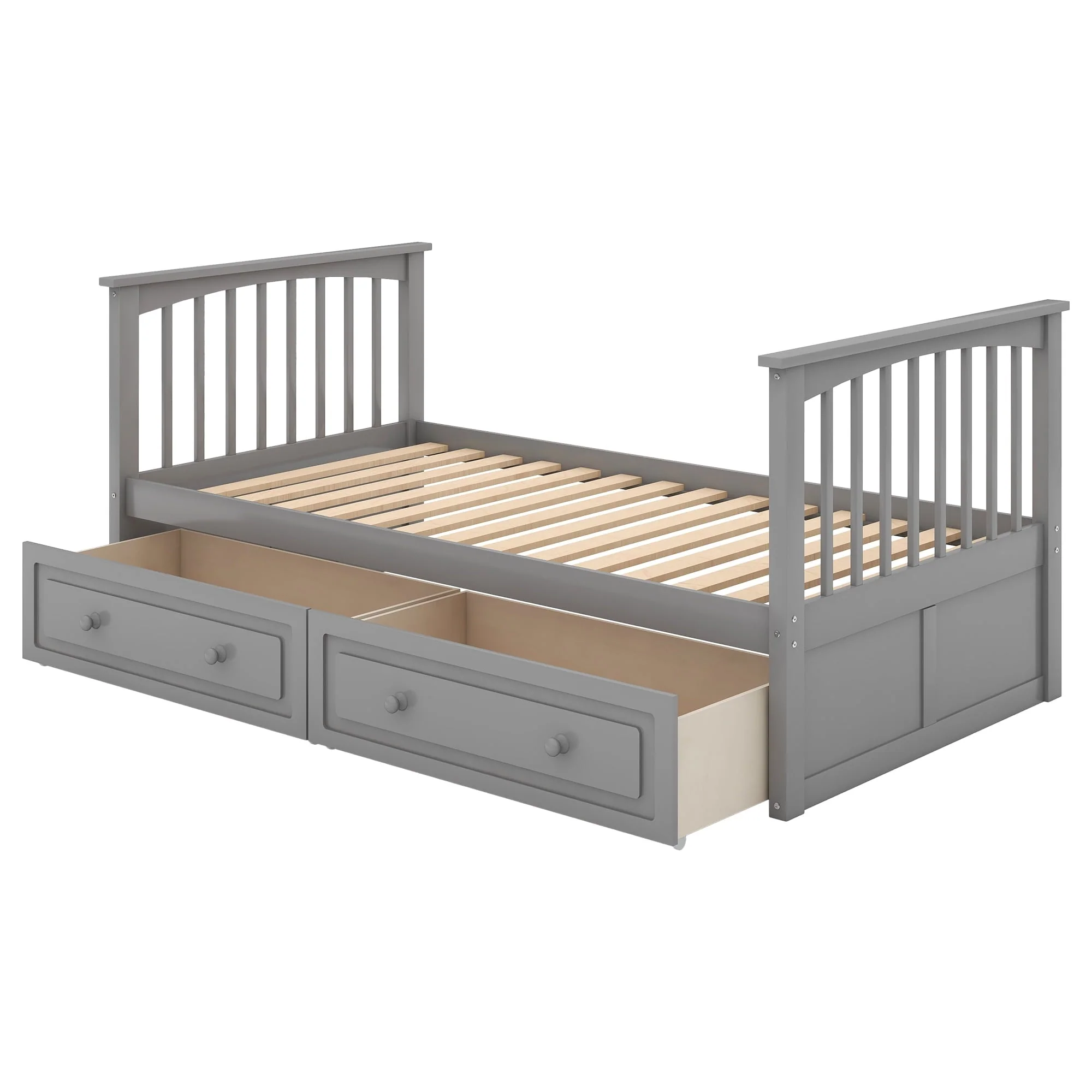 Euroco Pine Wood Bunk Bed with Storage 2 Drawers, Twin-over-Twin Bunk Bed with Safety Rail and Ladder for Kids, Conveted into 2 Single Beds, Sapce-Saving Design, Gray