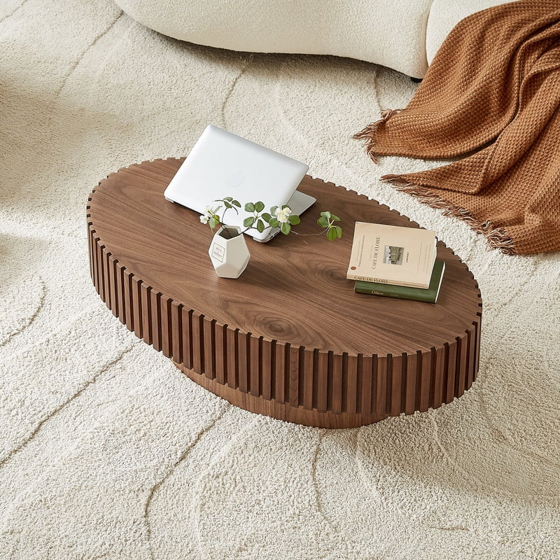FFH 43.7 inch Oval Coffee Table for Living Room,Handcraft Rustic Corner Coffee Table Nature Wood Relief Sturdy Pedestal for Apartmen,Side Table Centre Table,Nature Wood