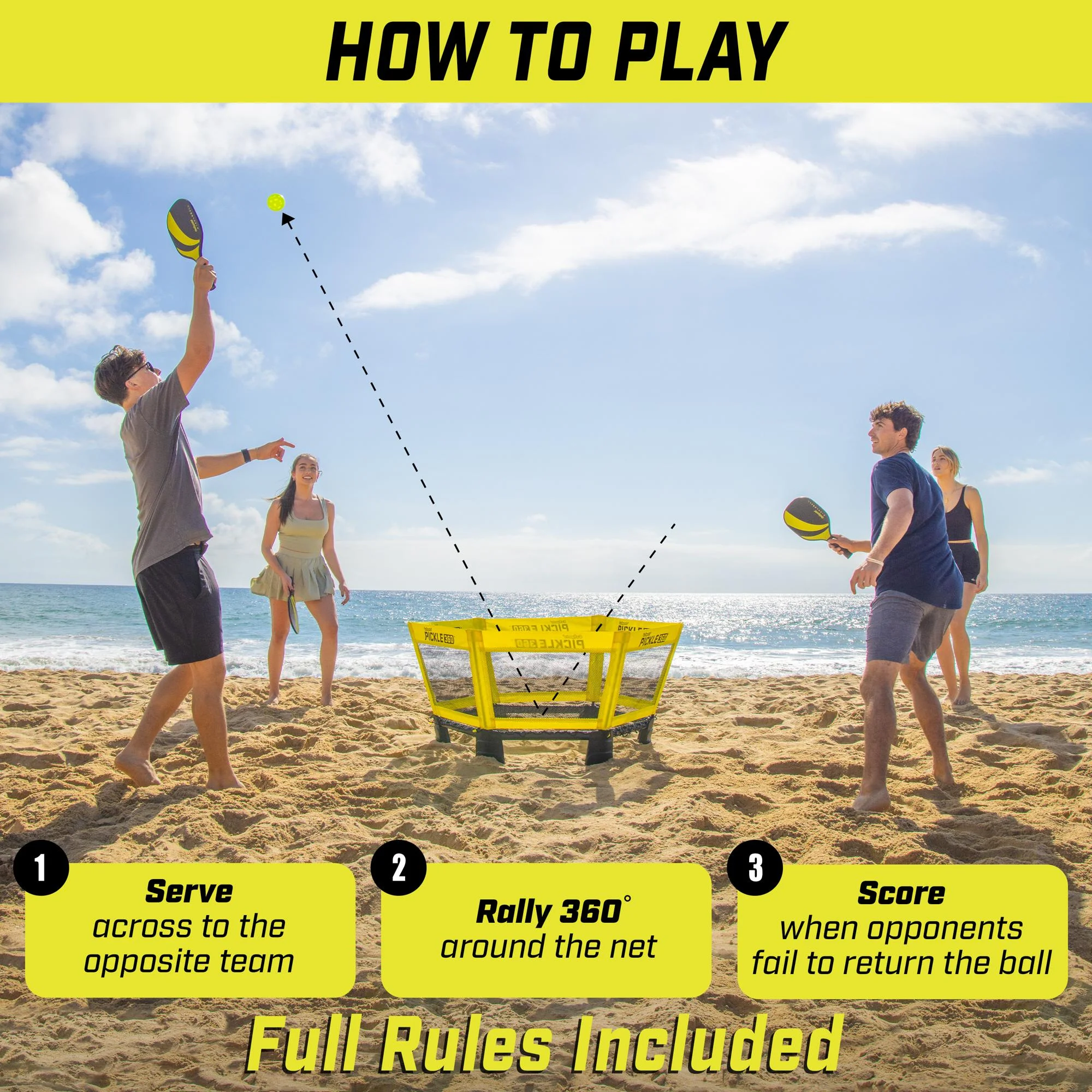 GoSports Pickle 360 Game Set - Pickleball Meets Roundnet - Outdoor Lawn, Beach Paddle Ball Game