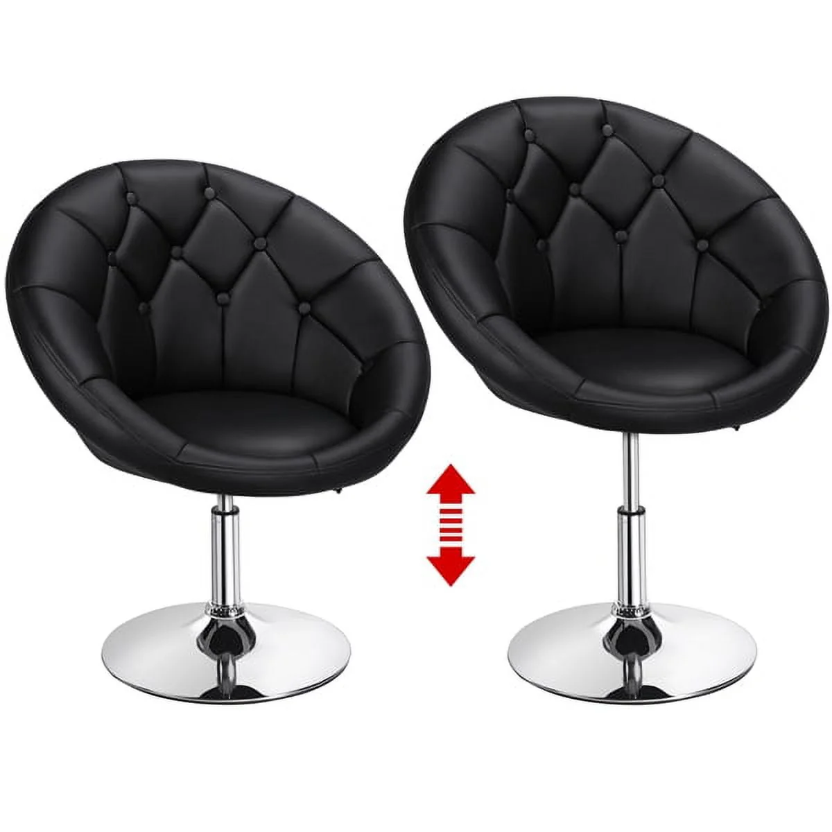 Alden Design Modern Tufted Adjustable Barrel Swivel Accent Chair, Black Faux Leather