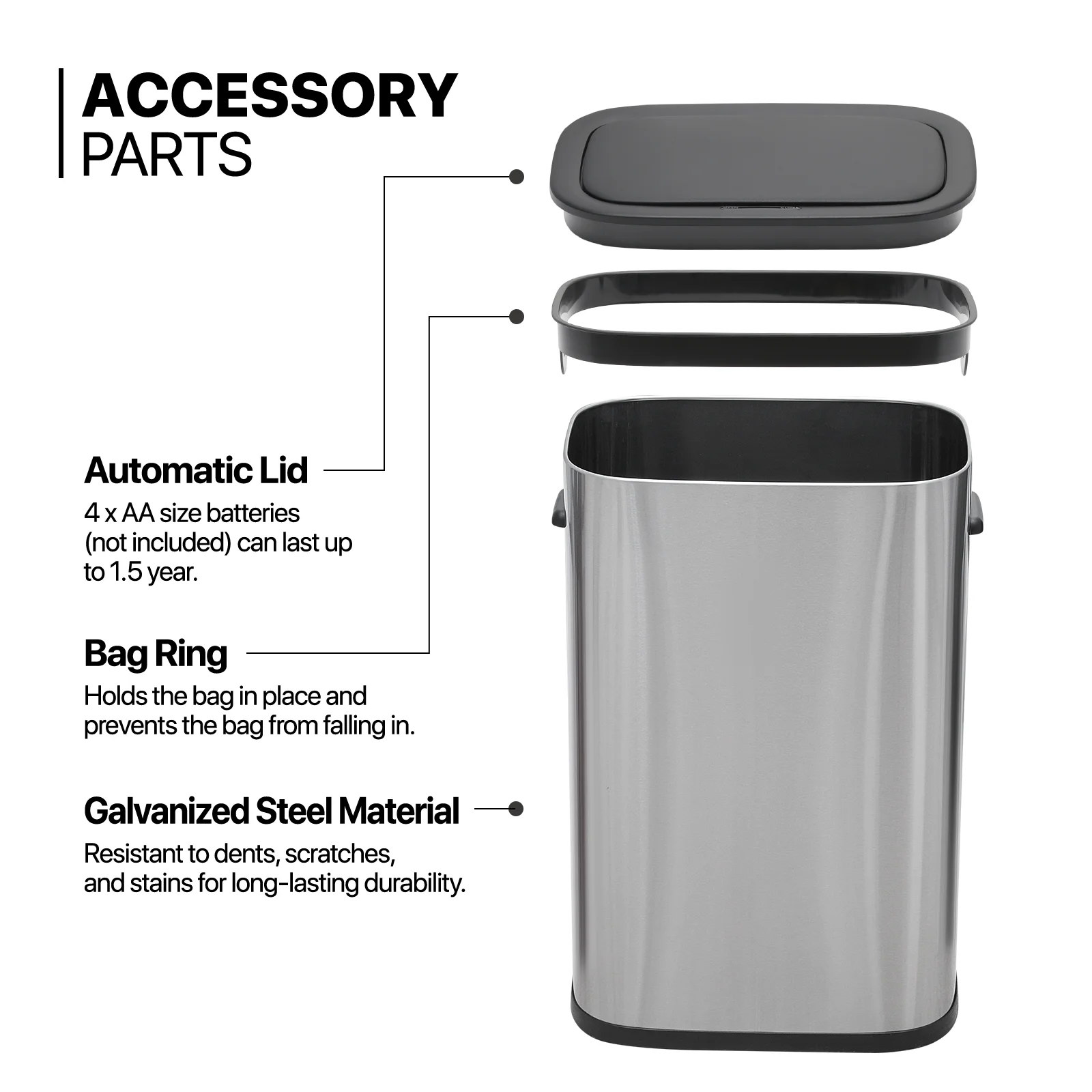 MoNiBloom Kitchen Trash Can 14.5 Gallon Garbage Can Automatic Motion Sensor Waste Bin Touchless Trash Can with Lid for Home Bathroom Office, Silver