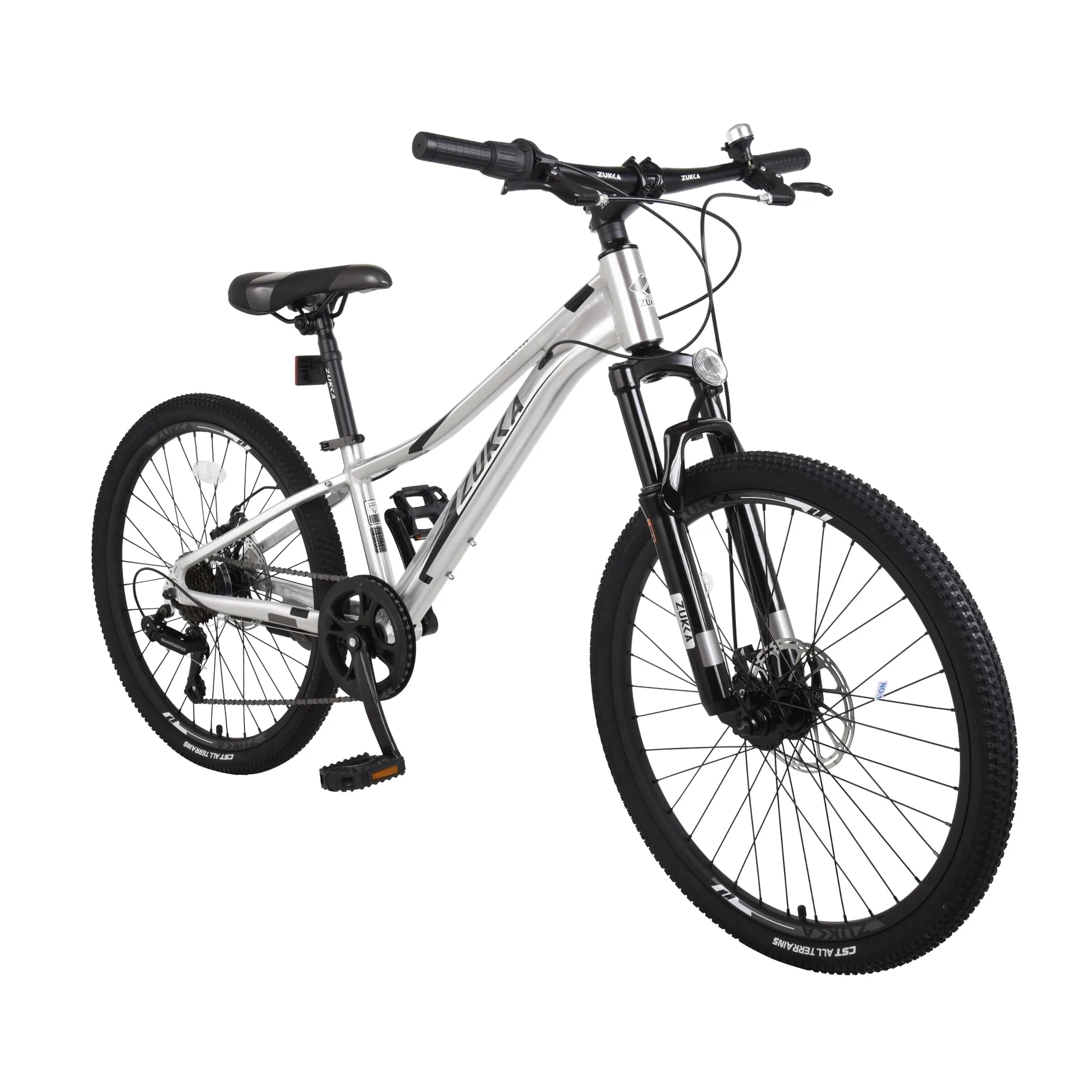 Meghna 7-Speed Mountain Bike for Girls Boys 24 inch Shimano Kids Bicycle Silver 9-12 Year Child