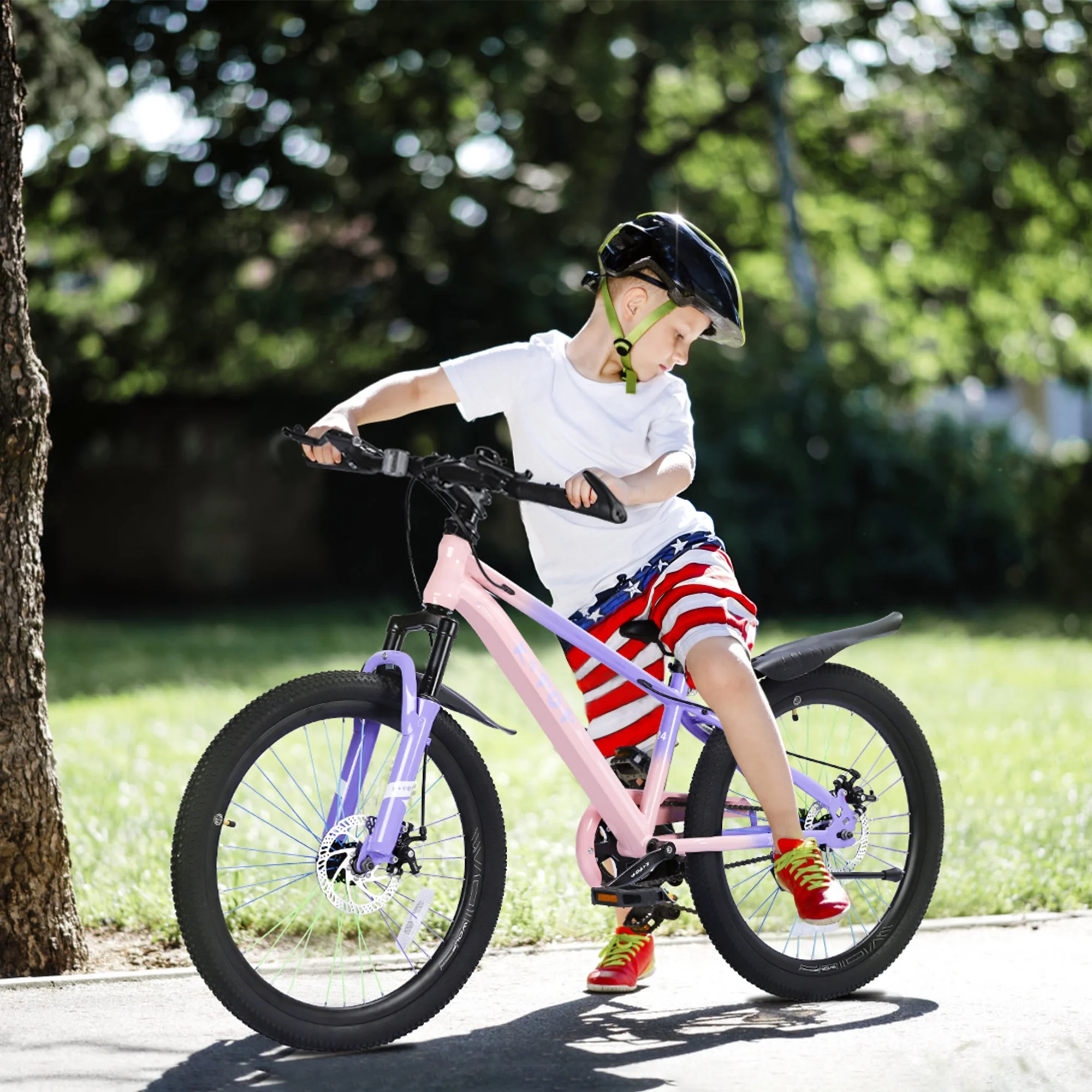 Bstjewey 20/24 Inch Kids Mountain Bike, Dual Disc Brakes, Suspension Fork, Ages 7-12