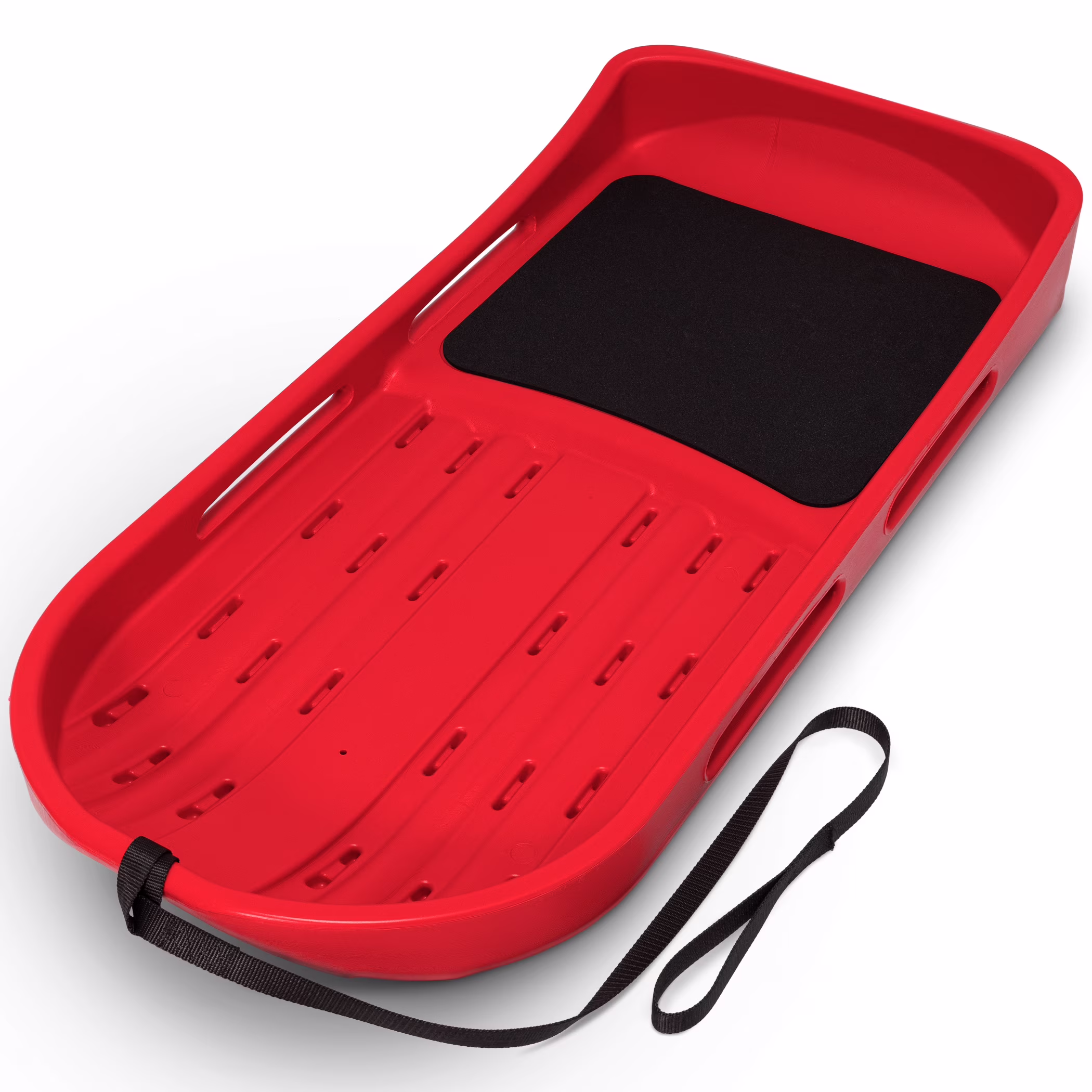GoSports 2 Person Premium Snow Sled with Double Walled Construction, Pull Strap and Padded Seat - Red
