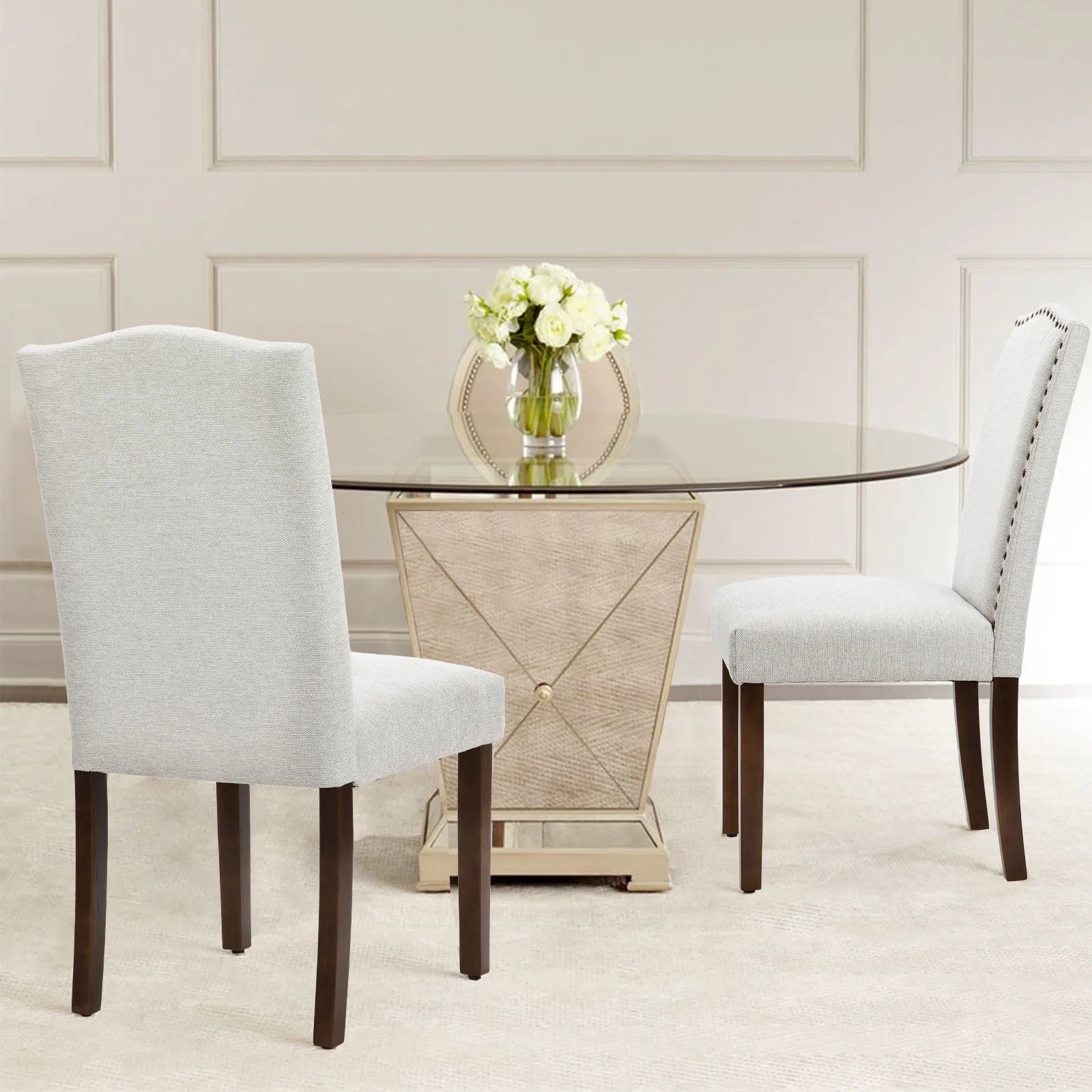 EDX Dining Chairs Set of 2, Parsons Chairs with Nailhead Trim and Wood Legs