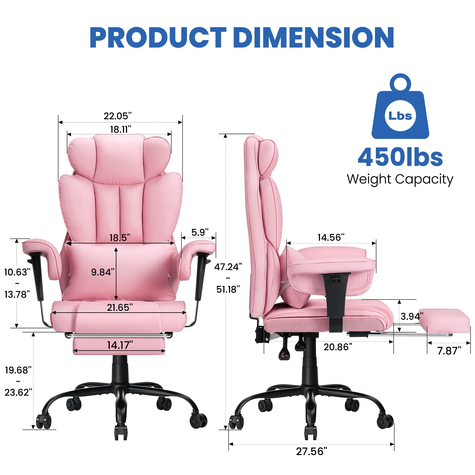 Hoffree Big and Tall Fabric Office Chair 450lbs, Executive Desk Chair with Massage Ergonomic  Computer Chair with Footrest Reclining Desk Office Chair with Lumbar Support for Home Office