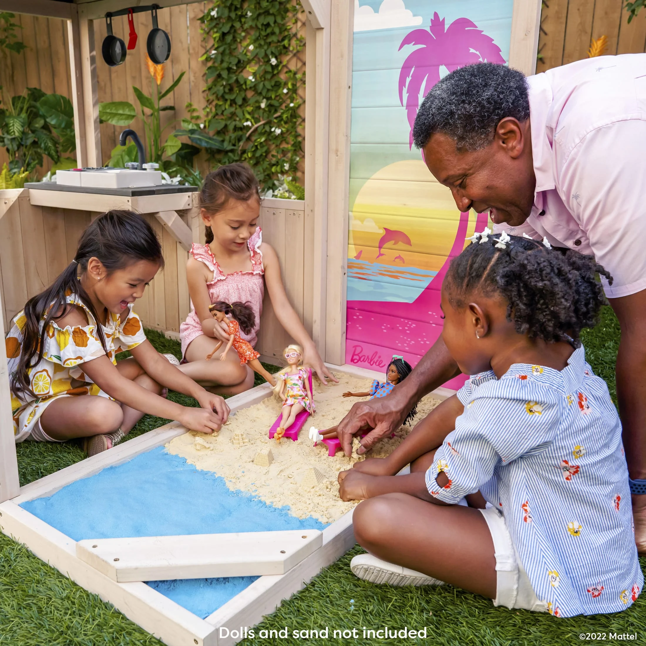 KidKraft Barbie? Seaside Wooden Outdoor Playhouse with Attachable Doll Table and Chairs